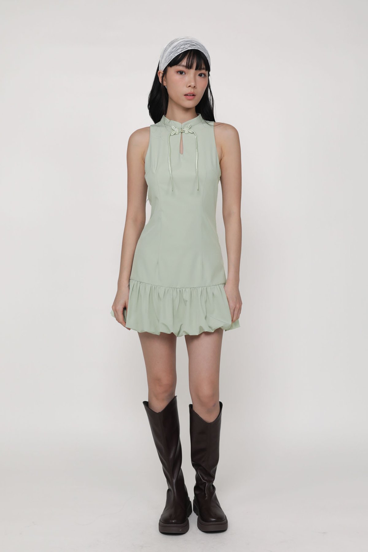 Evelyn Bubble Hem Qipao Dress (Seafoam)