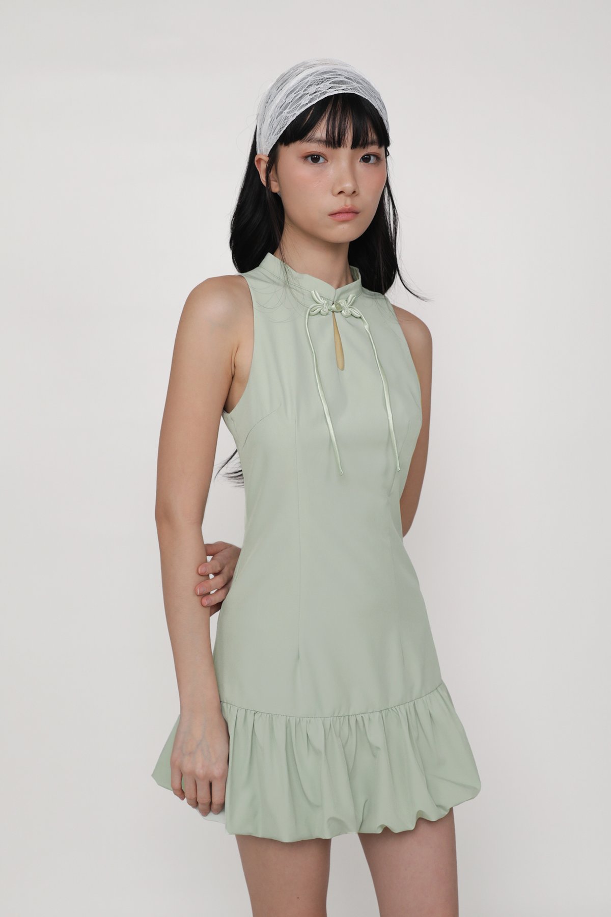 Evelyn Bubble Hem Qipao Dress (Seafoam)