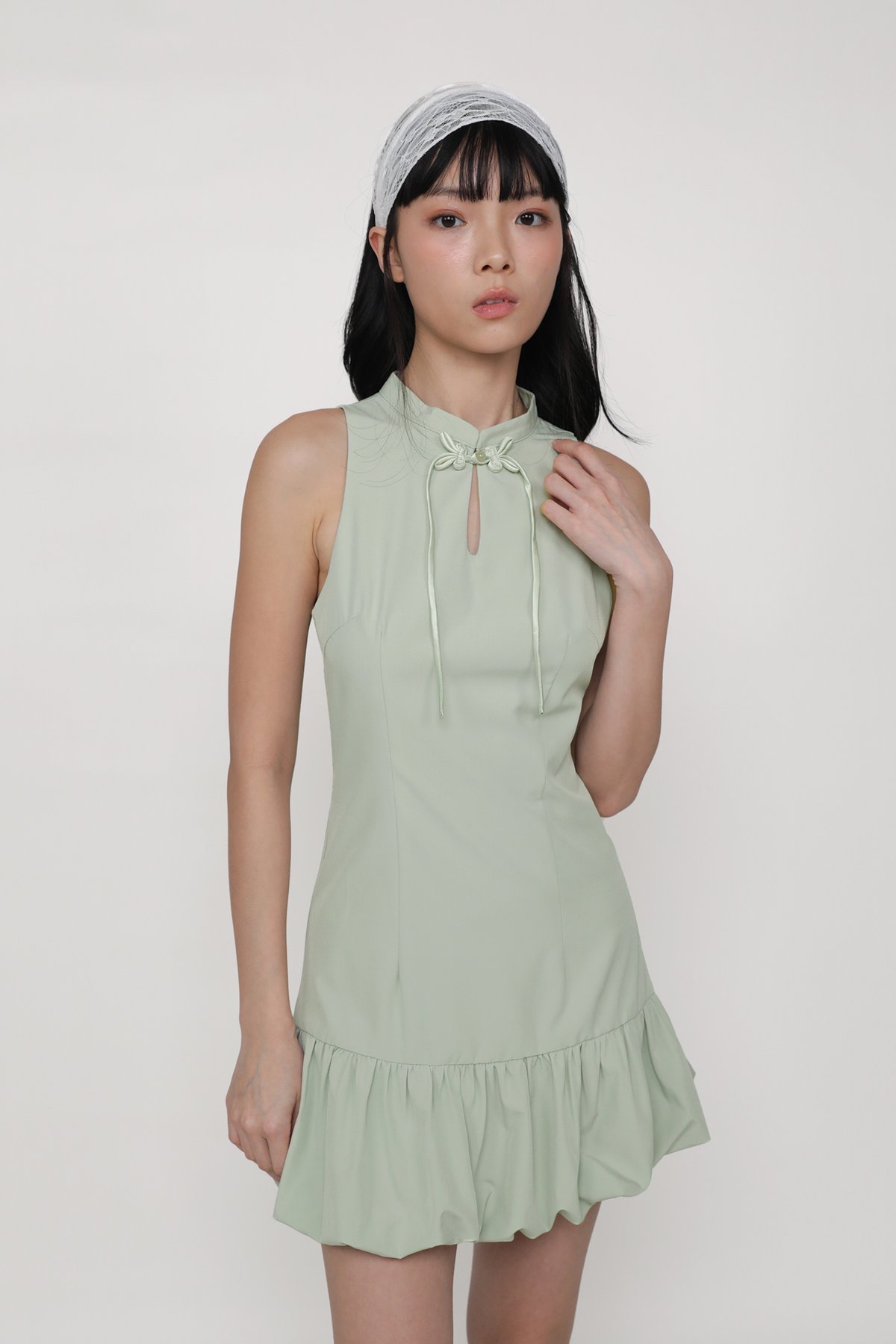 Evelyn Bubble Hem Qipao Dress (Seafoam)