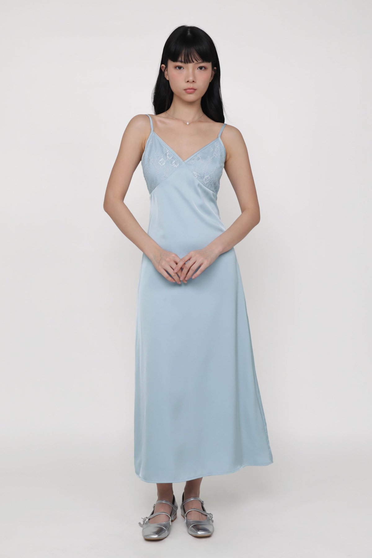 Hanah Lace Bustier Maxi Dress (Light Blue)