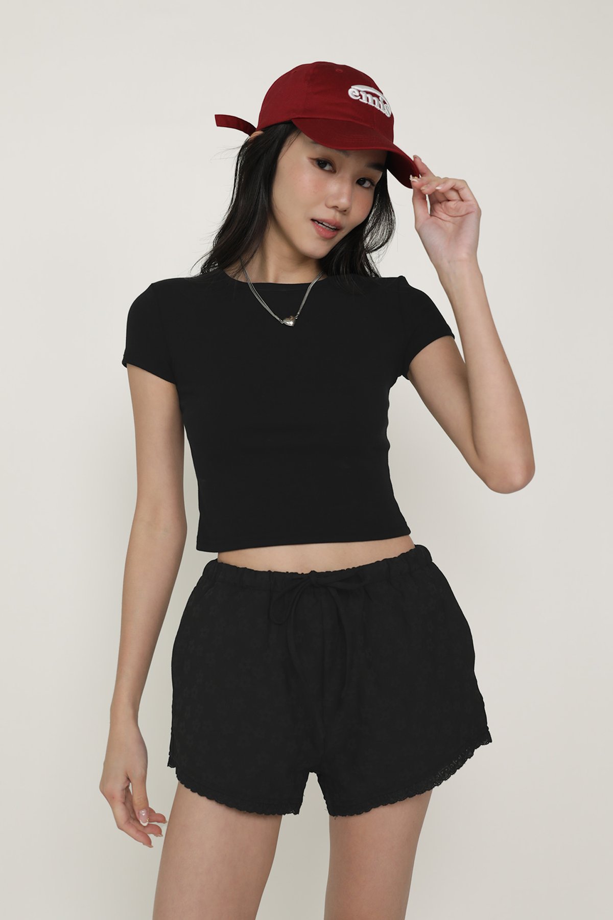 Harleigh Embossed Lace Shorts (Black)