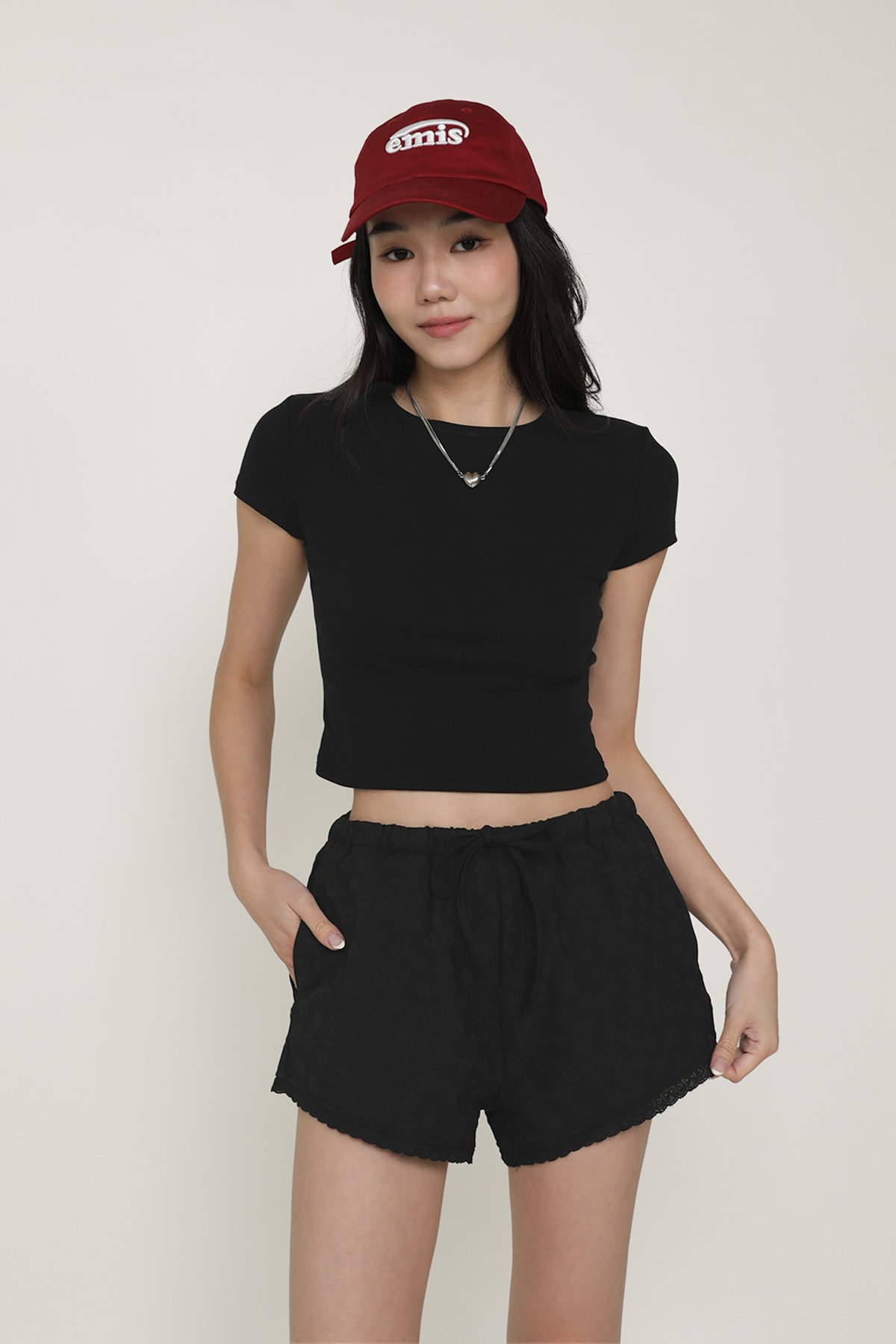 Harleigh Embossed Lace Shorts (Black)