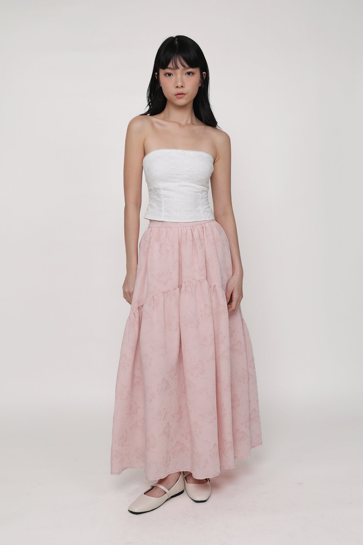 Isabella Tiered Maxi Skirt (Pink Florals)