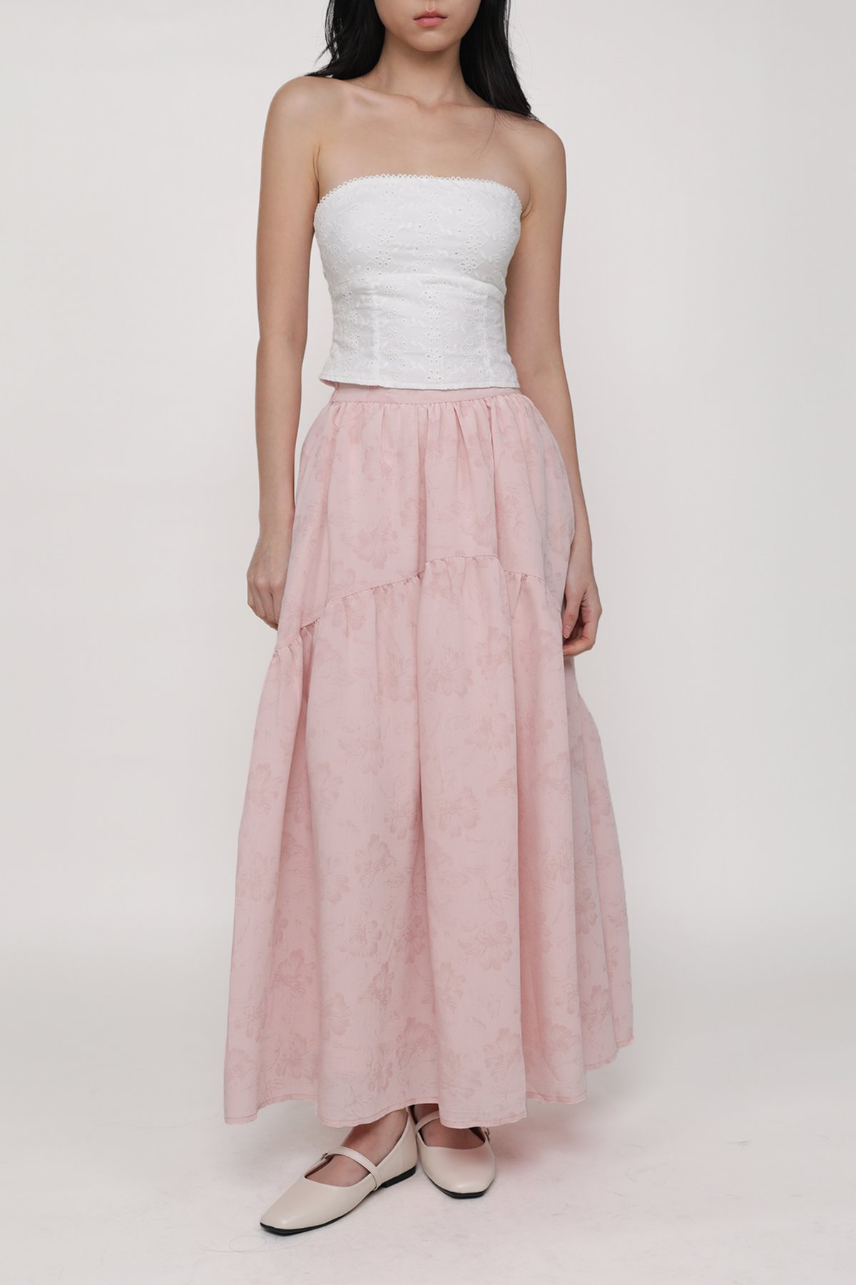 Isabella Tiered Maxi Skirt (Pink Florals)