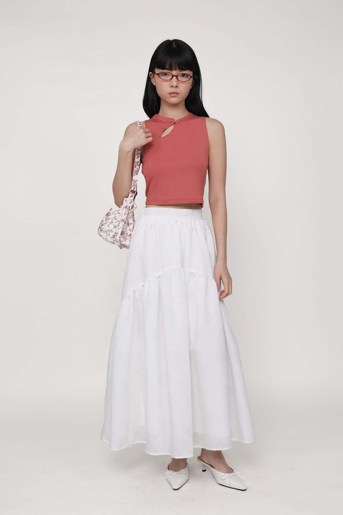 Isabella Tiered Maxi Skirt (White Florals)