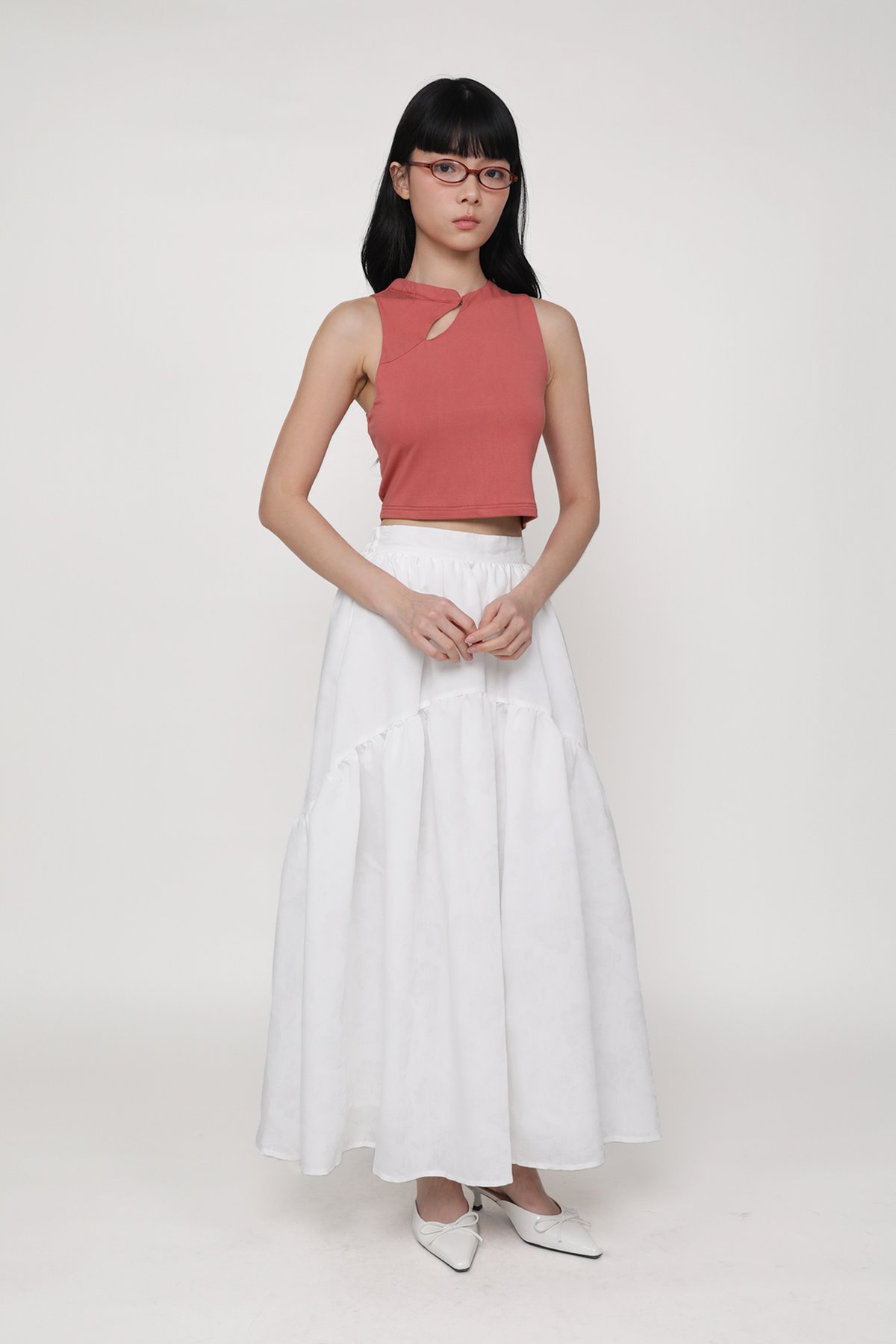 Isabella Tiered Maxi Skirt (White Florals)