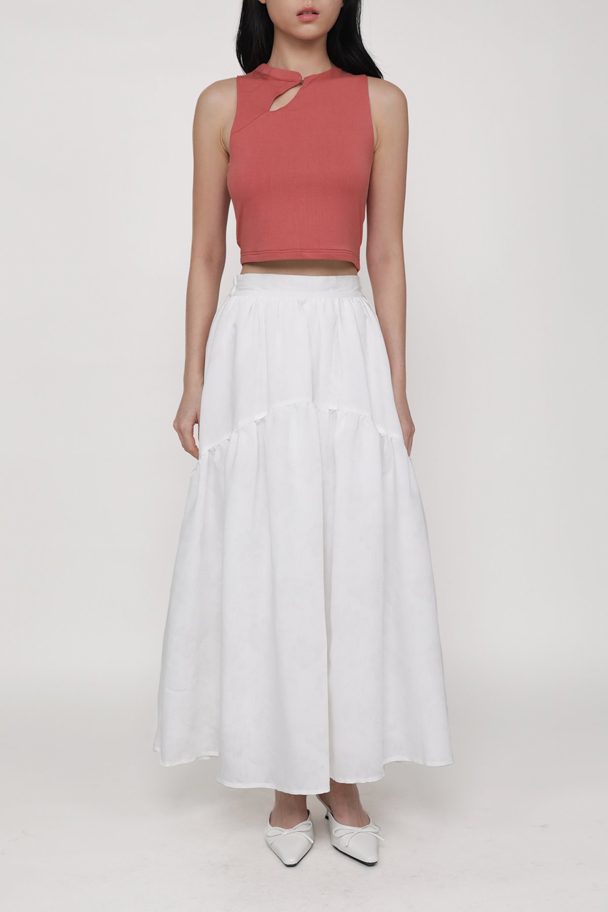 Isabella Tiered Maxi Skirt (White Florals)