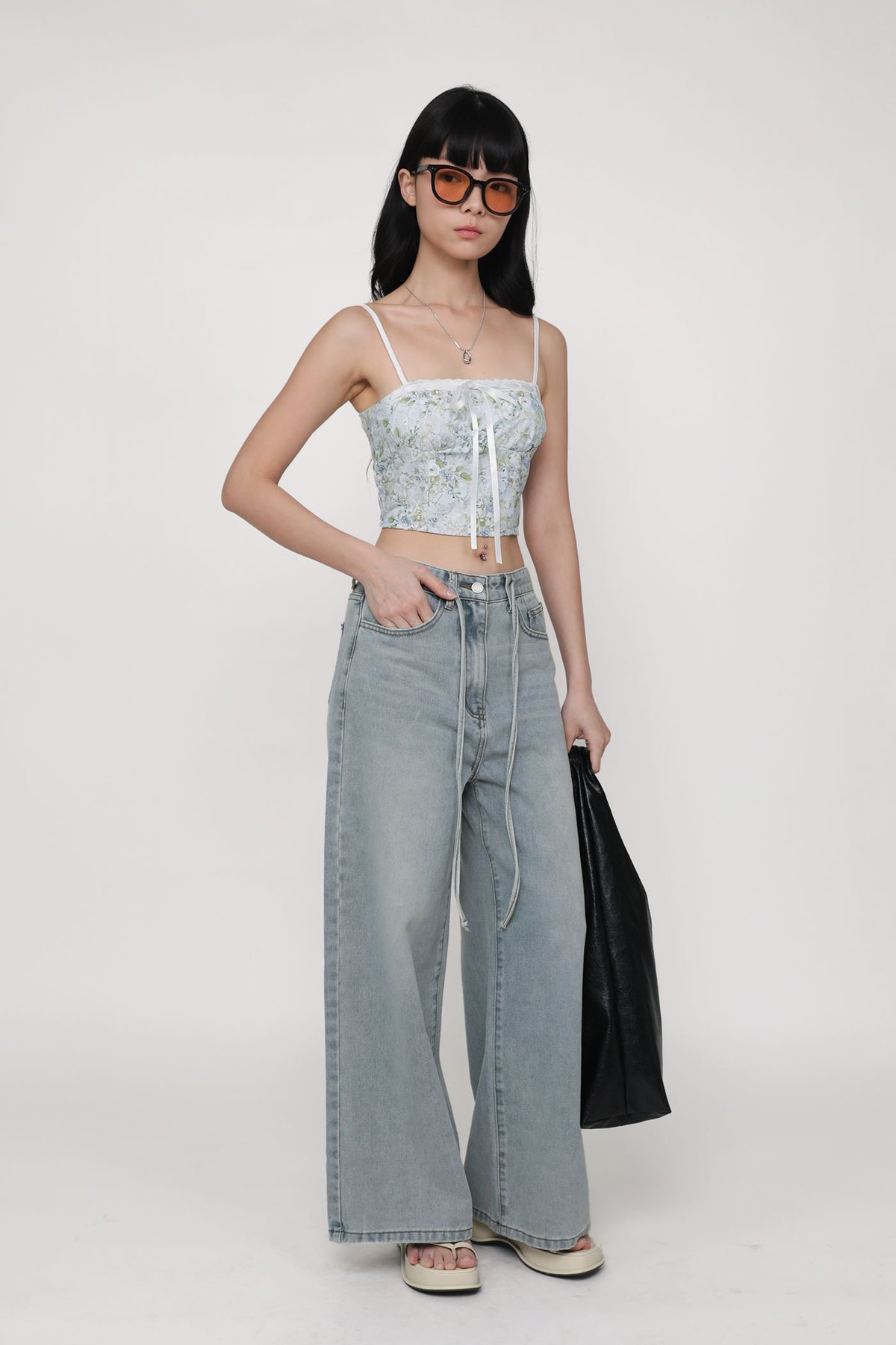 Jayley Lace Floral Crop Top (Blue)