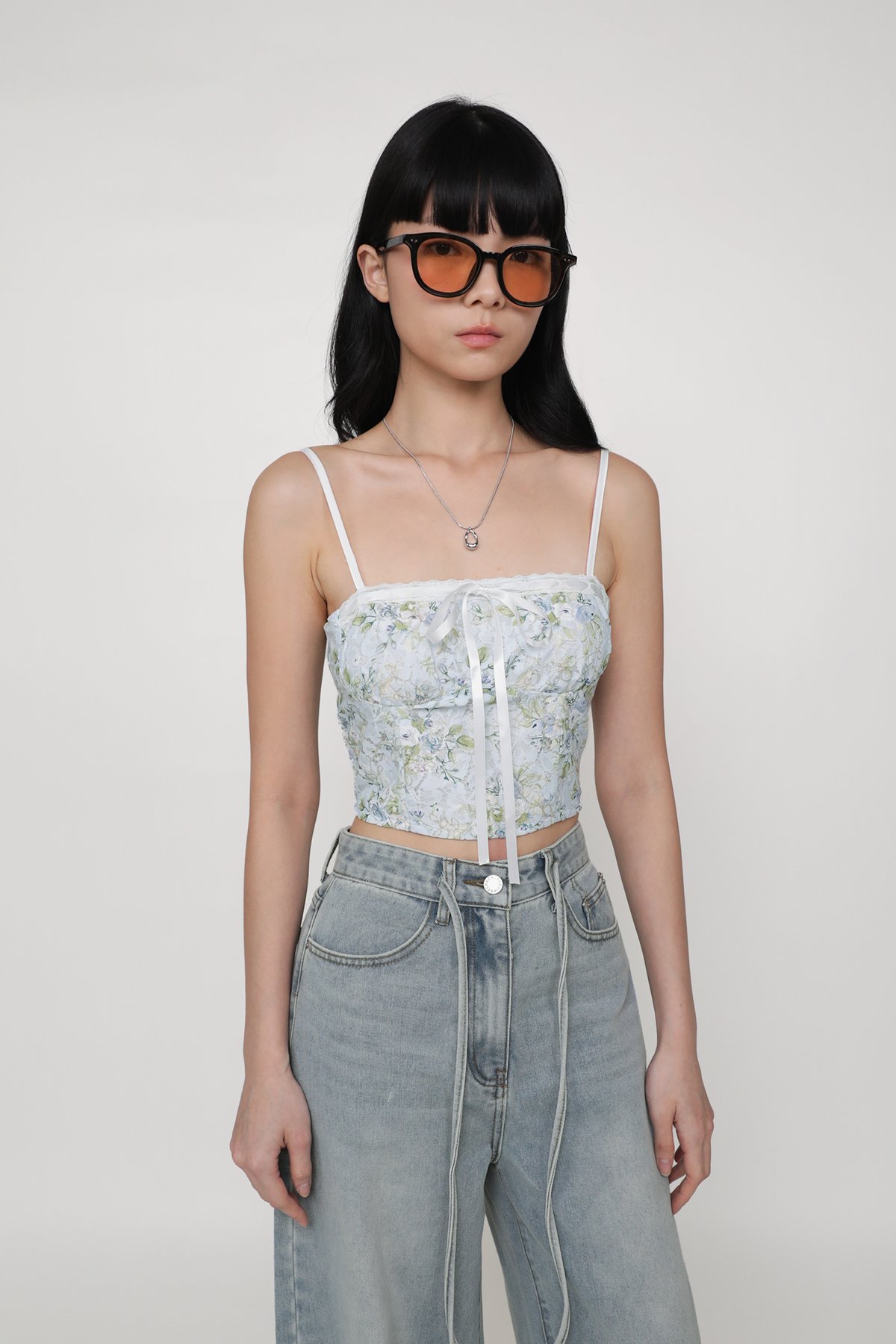 Jayley Lace Floral Crop Top (Blue)