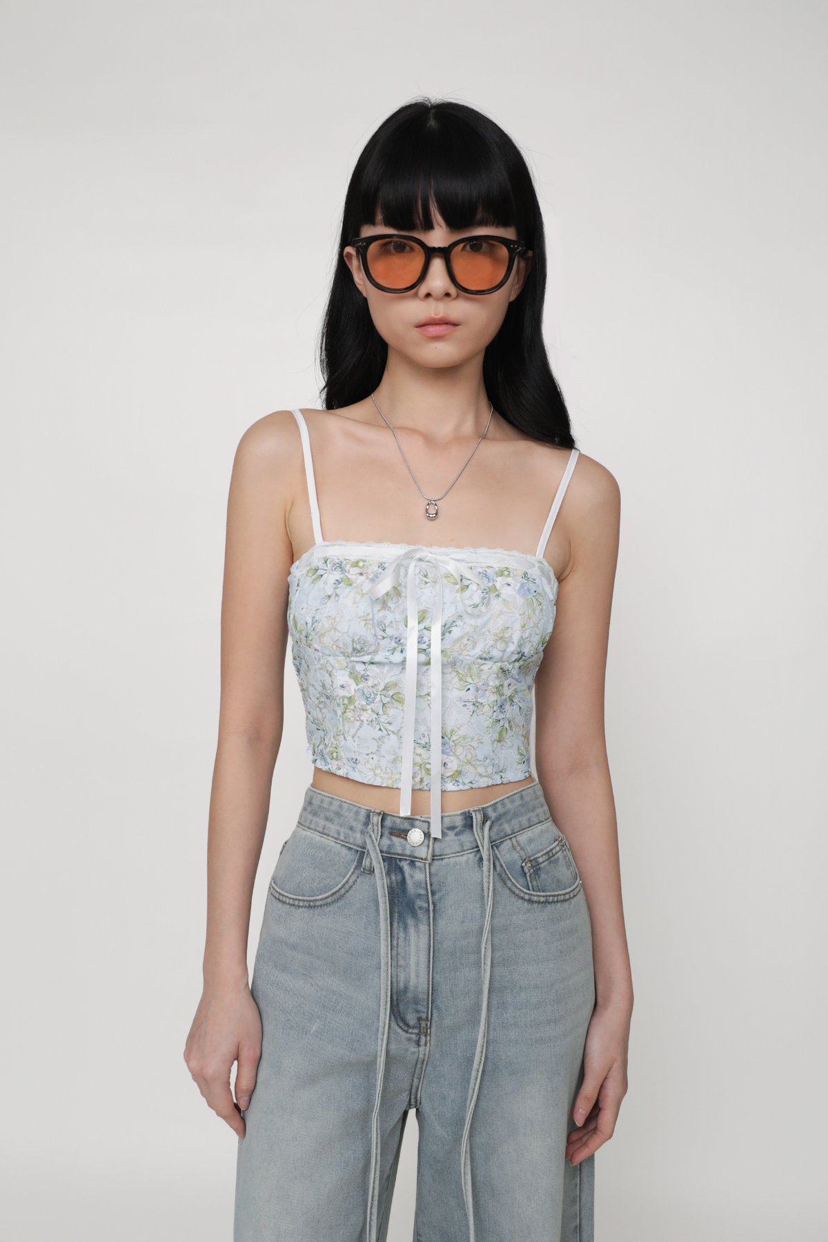 Jayley Lace Floral Crop Top (Blue)