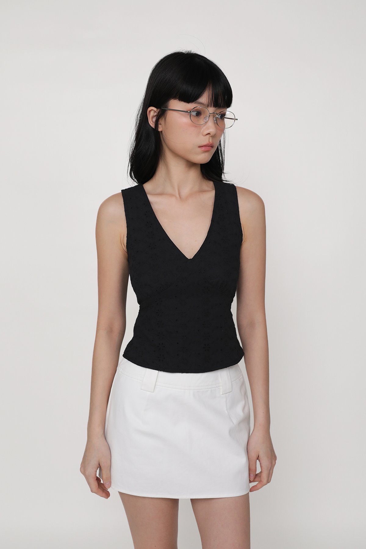 Keia Eyelet Tie Back Top (Black)