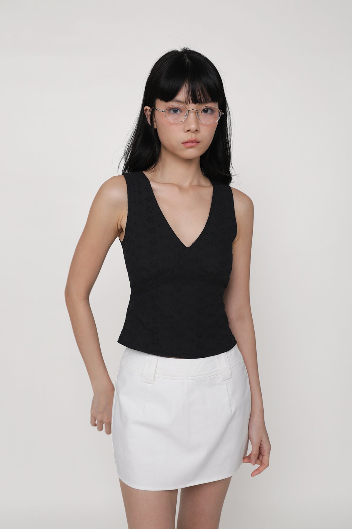 Keia Eyelet Tie Back Top (Black)