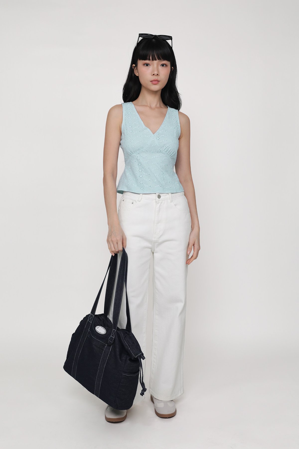 Keia Eyelet Tie Back Top (Light Blue)