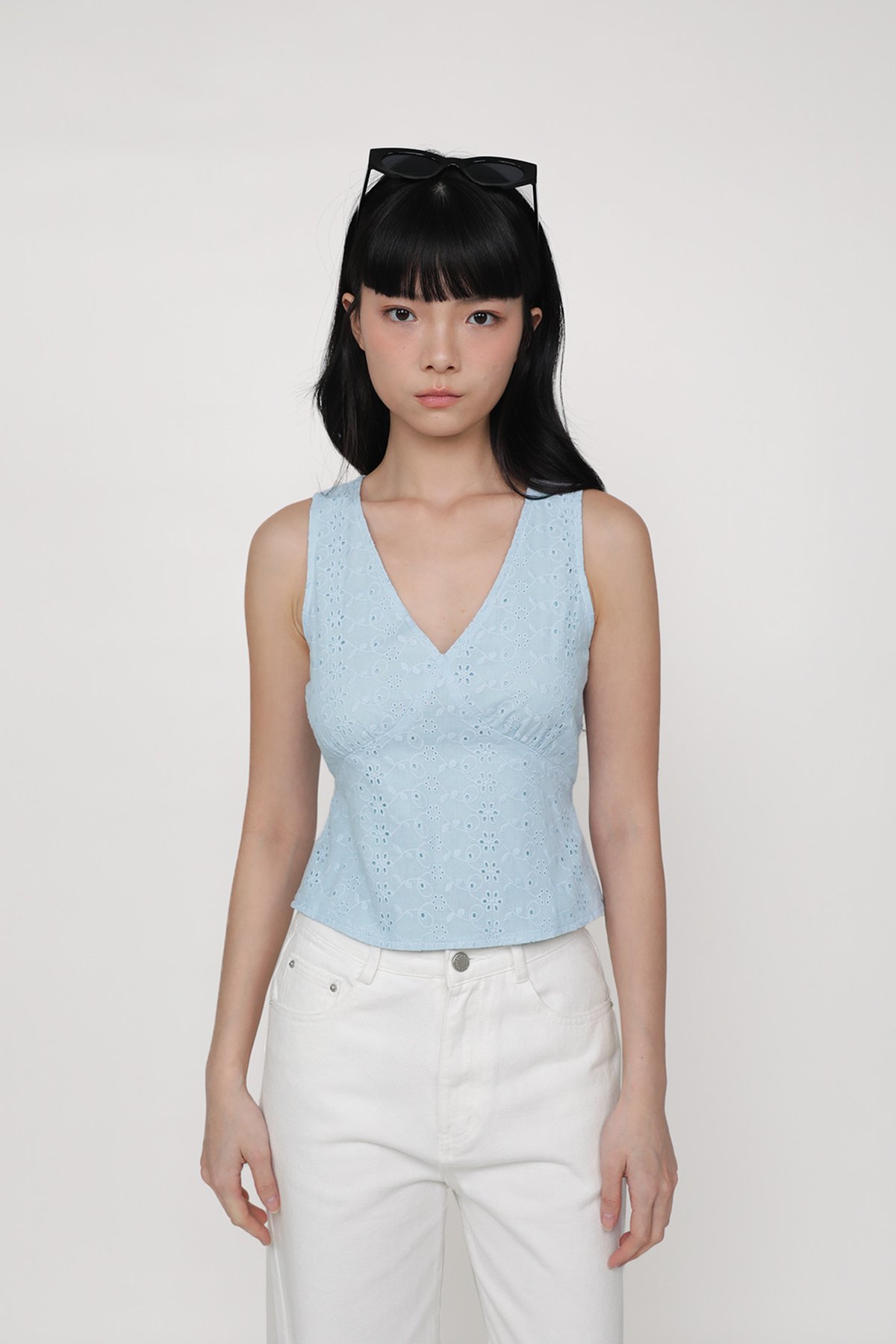 Keia Eyelet Tie Back Top (Light Blue)