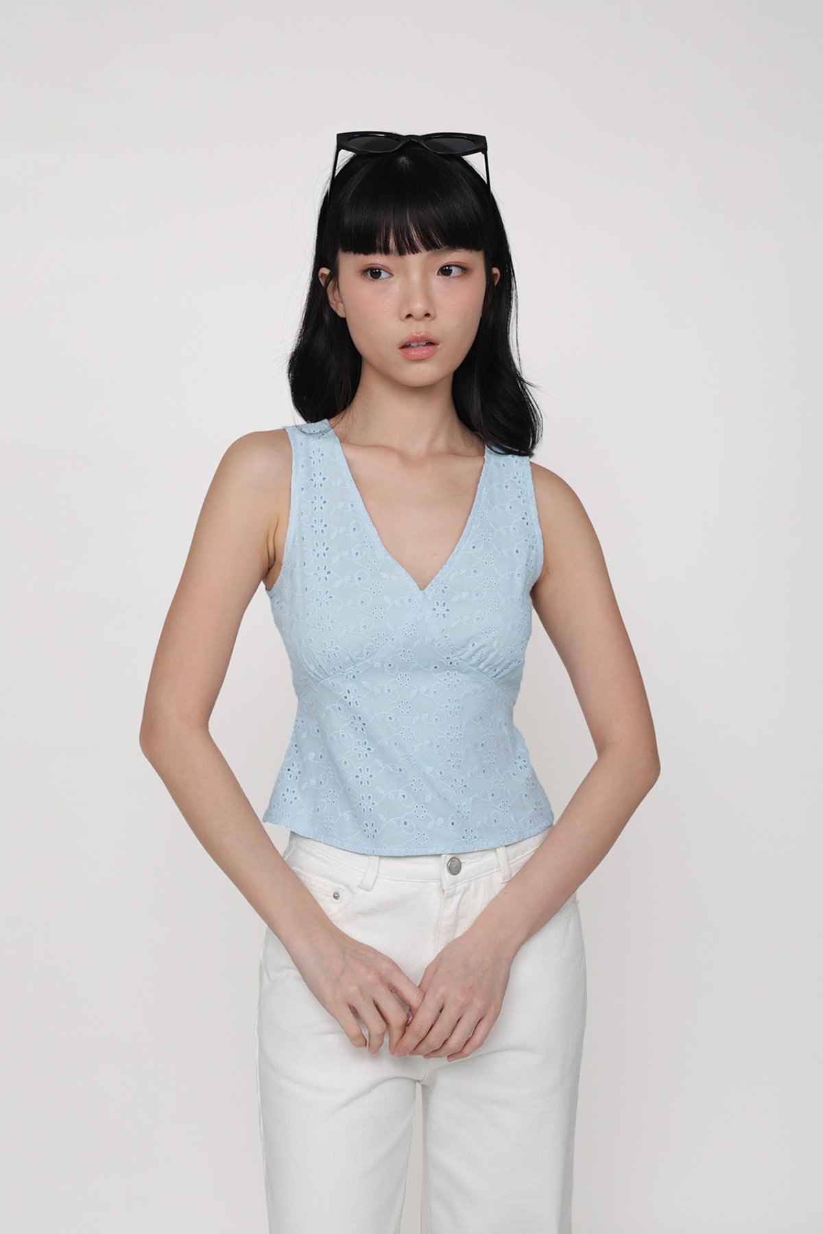 Keia Eyelet Tie Back Top (Light Blue)