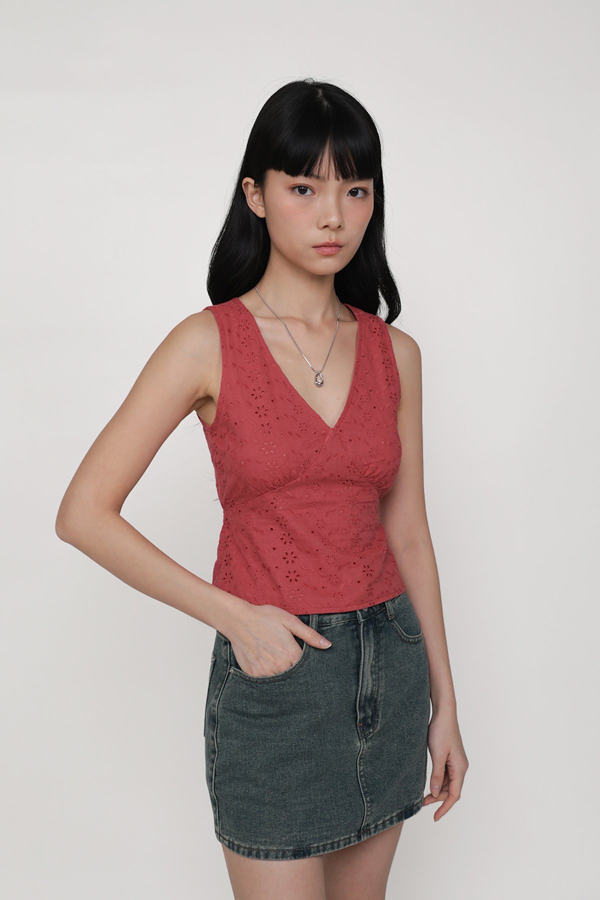 Keia Eyelet Tie Back Top (Red)