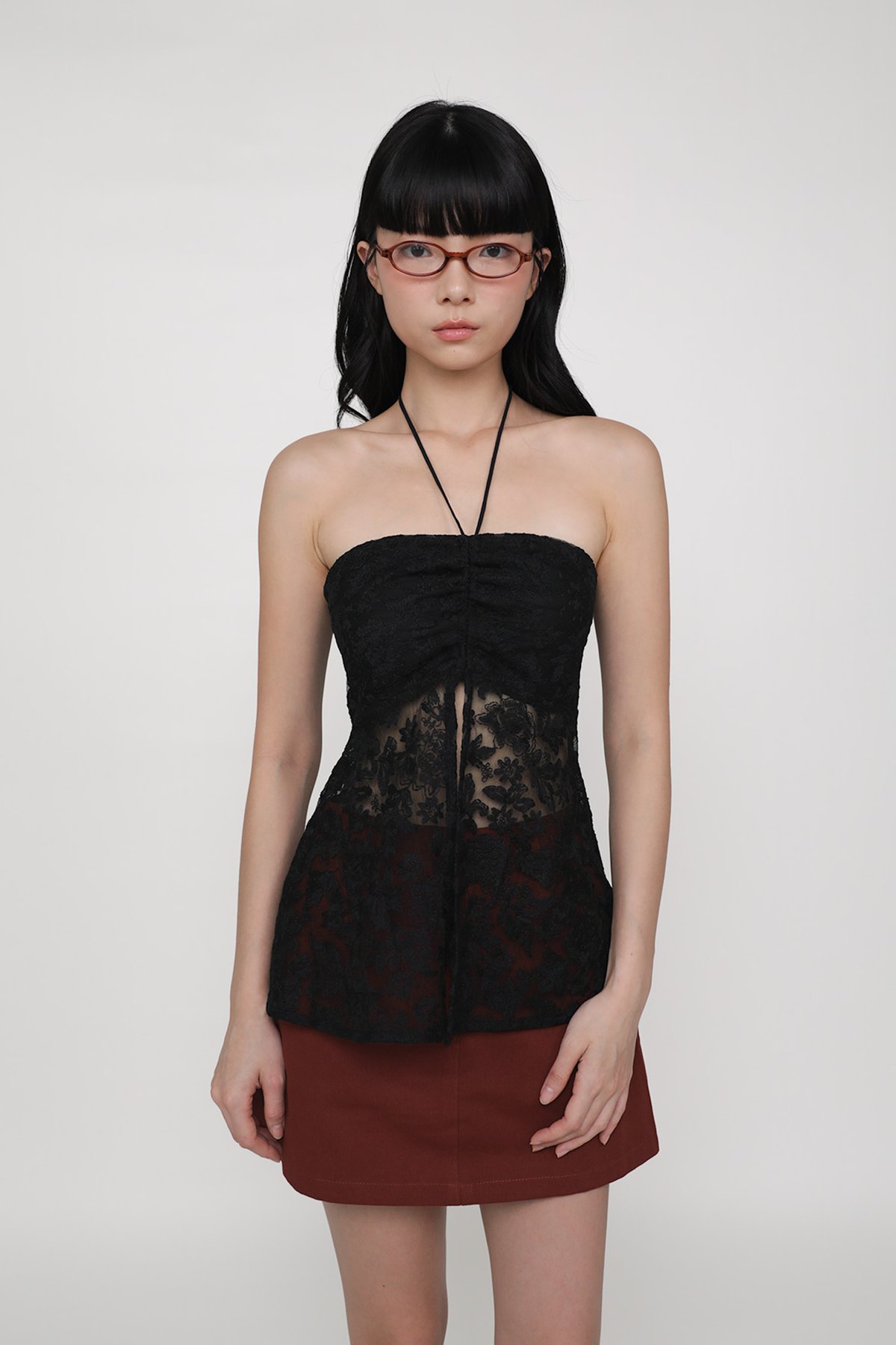 Kerrie Drawstring Lace Babydoll Top (Black)