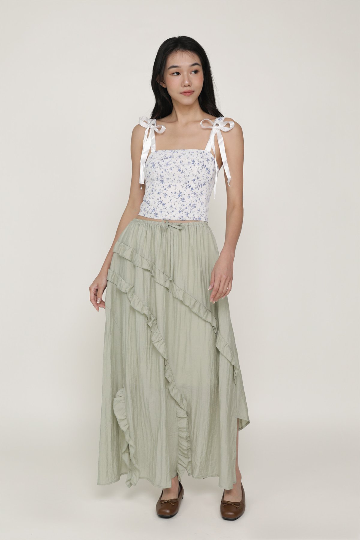 Luceia Ruffles Maxi Skirt (Dark Stone)