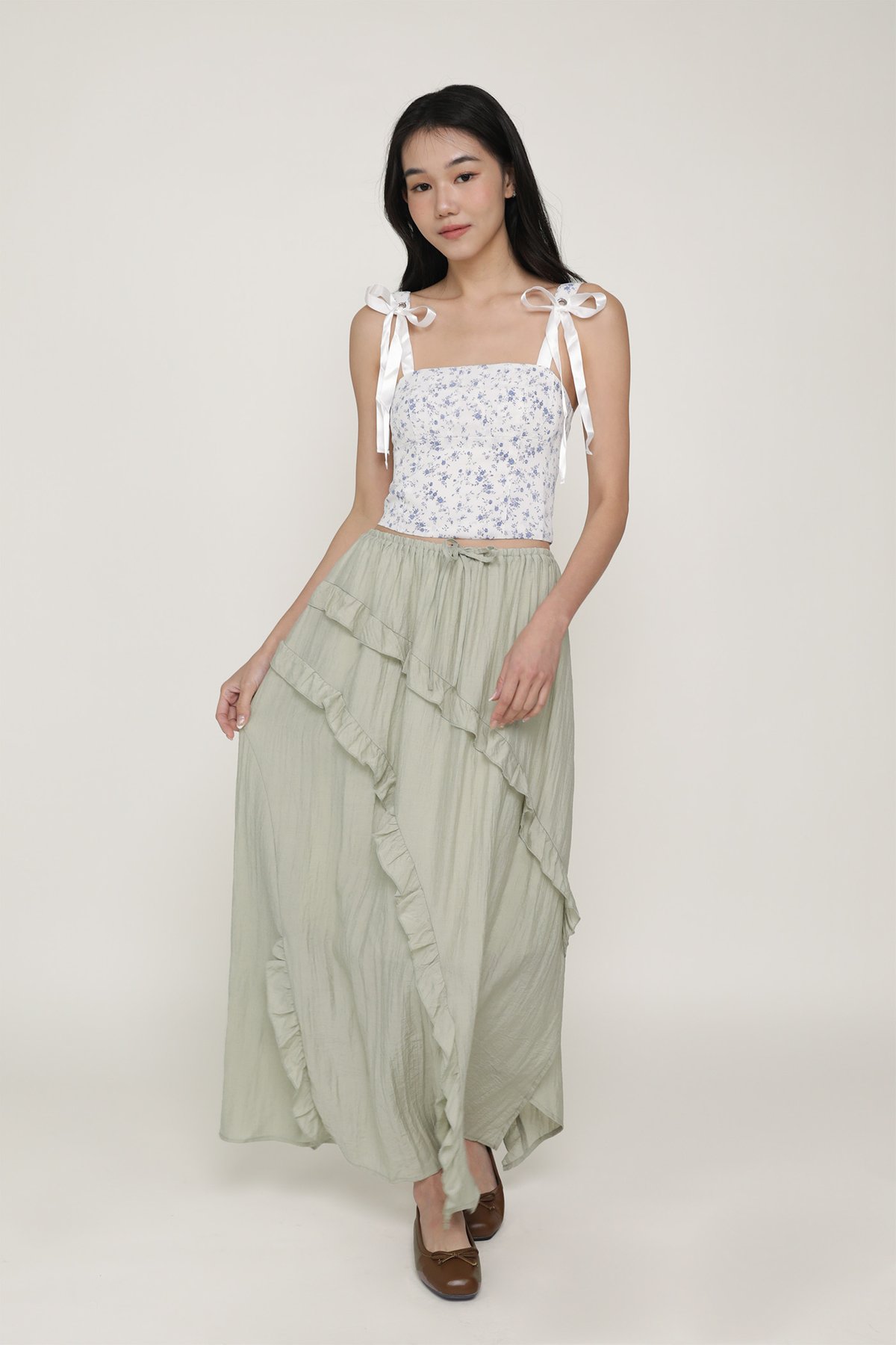 Luceia Ruffles Maxi Skirt (Dark Stone)