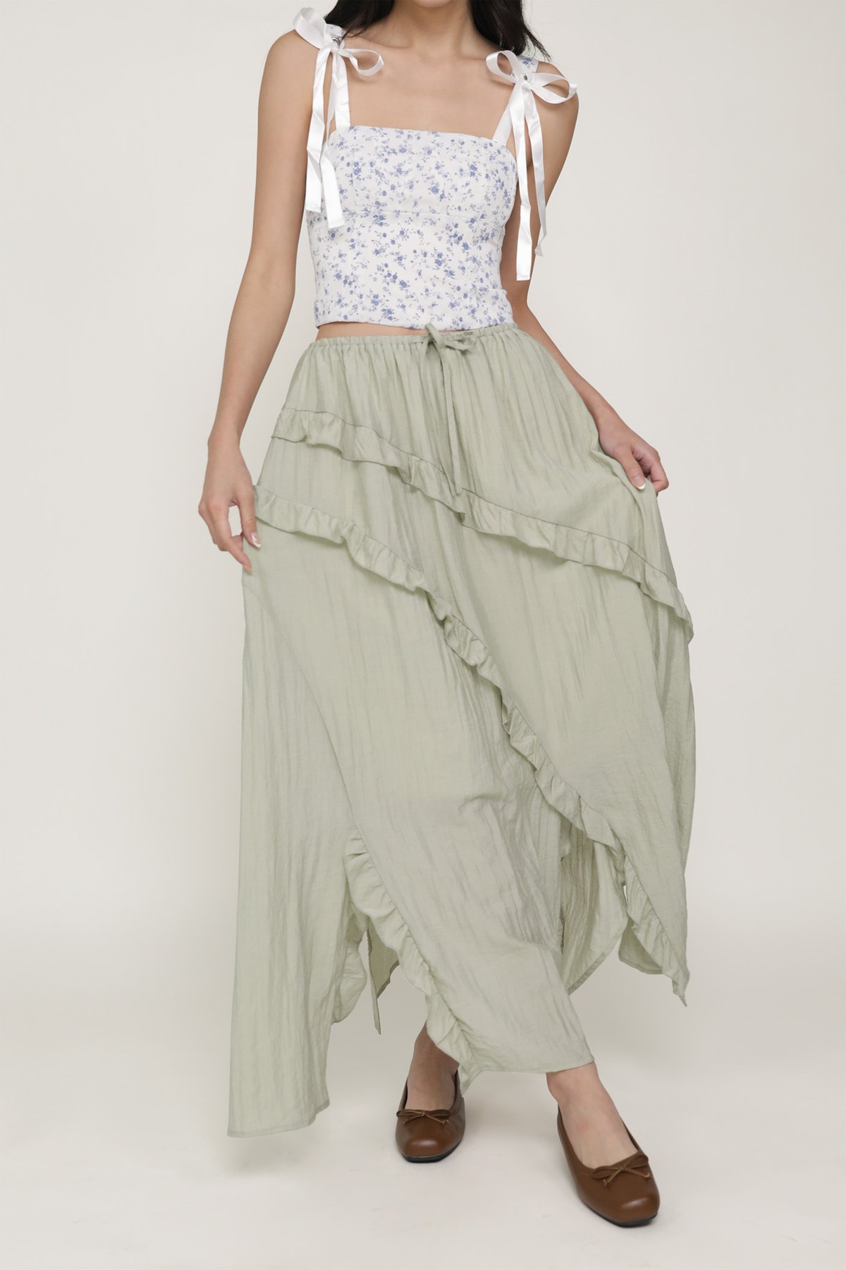 Luceia Ruffles Maxi Skirt (Dark Stone)