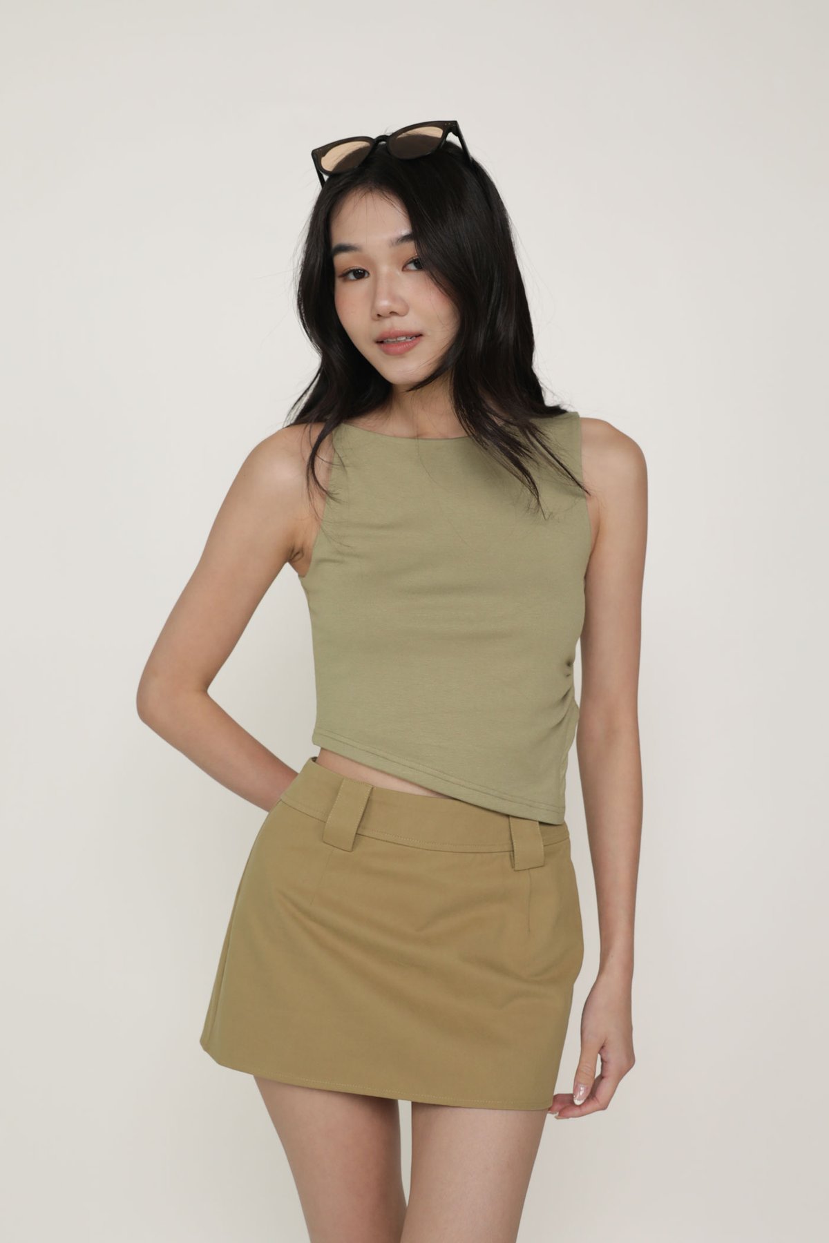 Maddie Mid Rise Basic Skorts (Khaki)