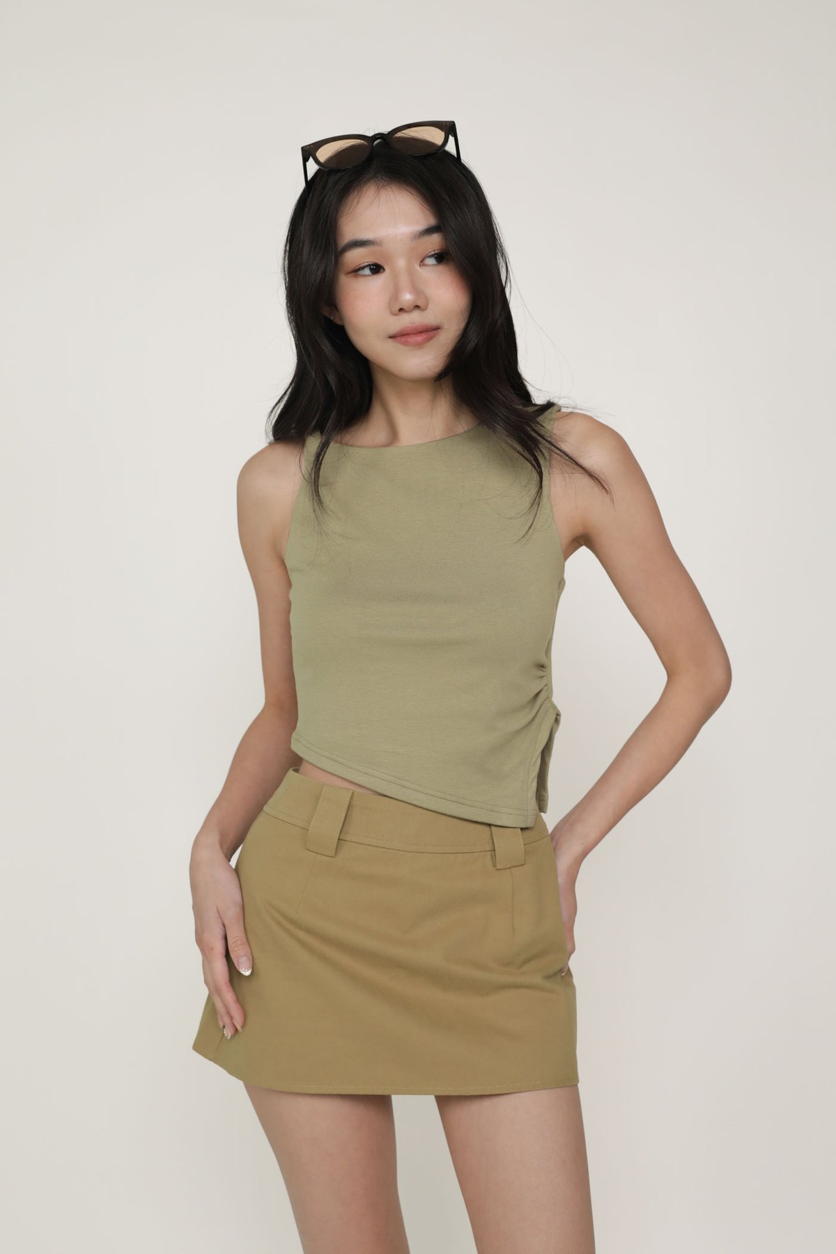 Maddie Mid Rise Basic Skorts (Khaki)