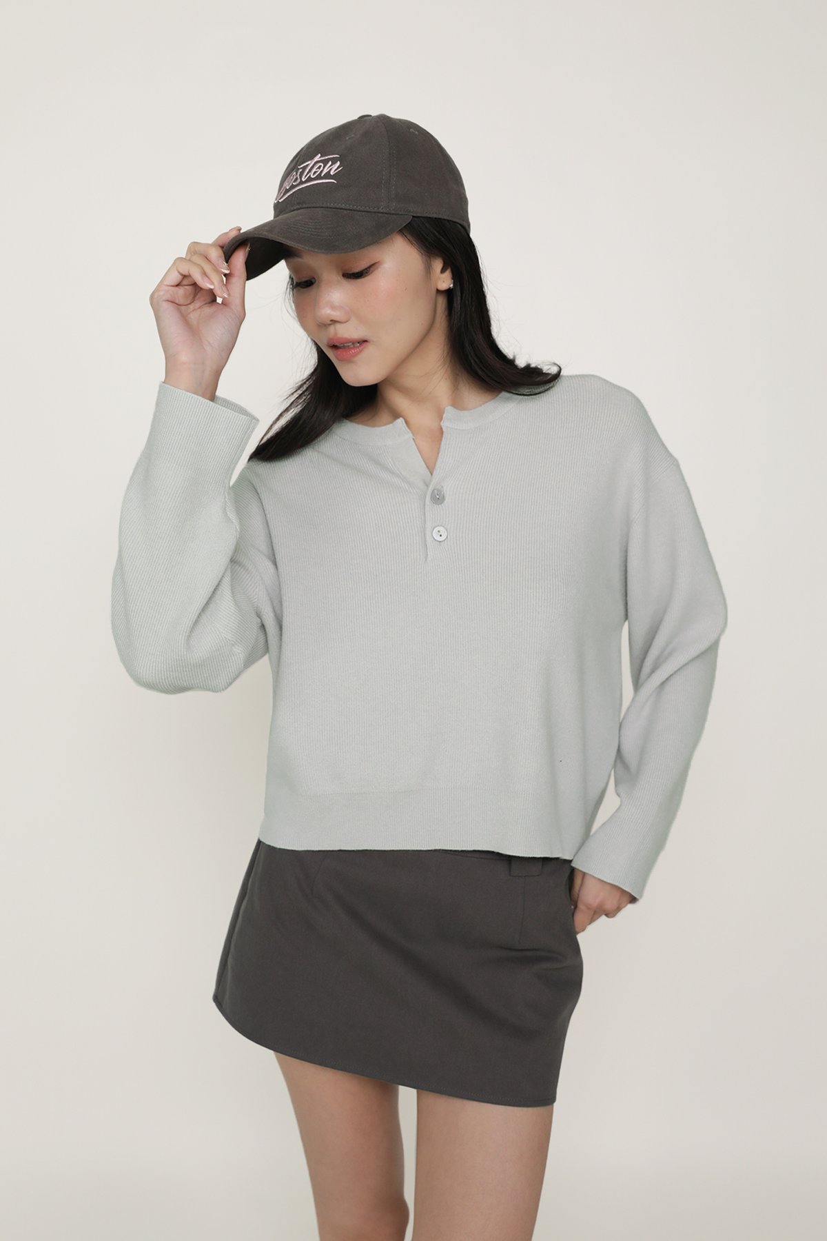 Marlow Button Knit Pullover (Light Grey)