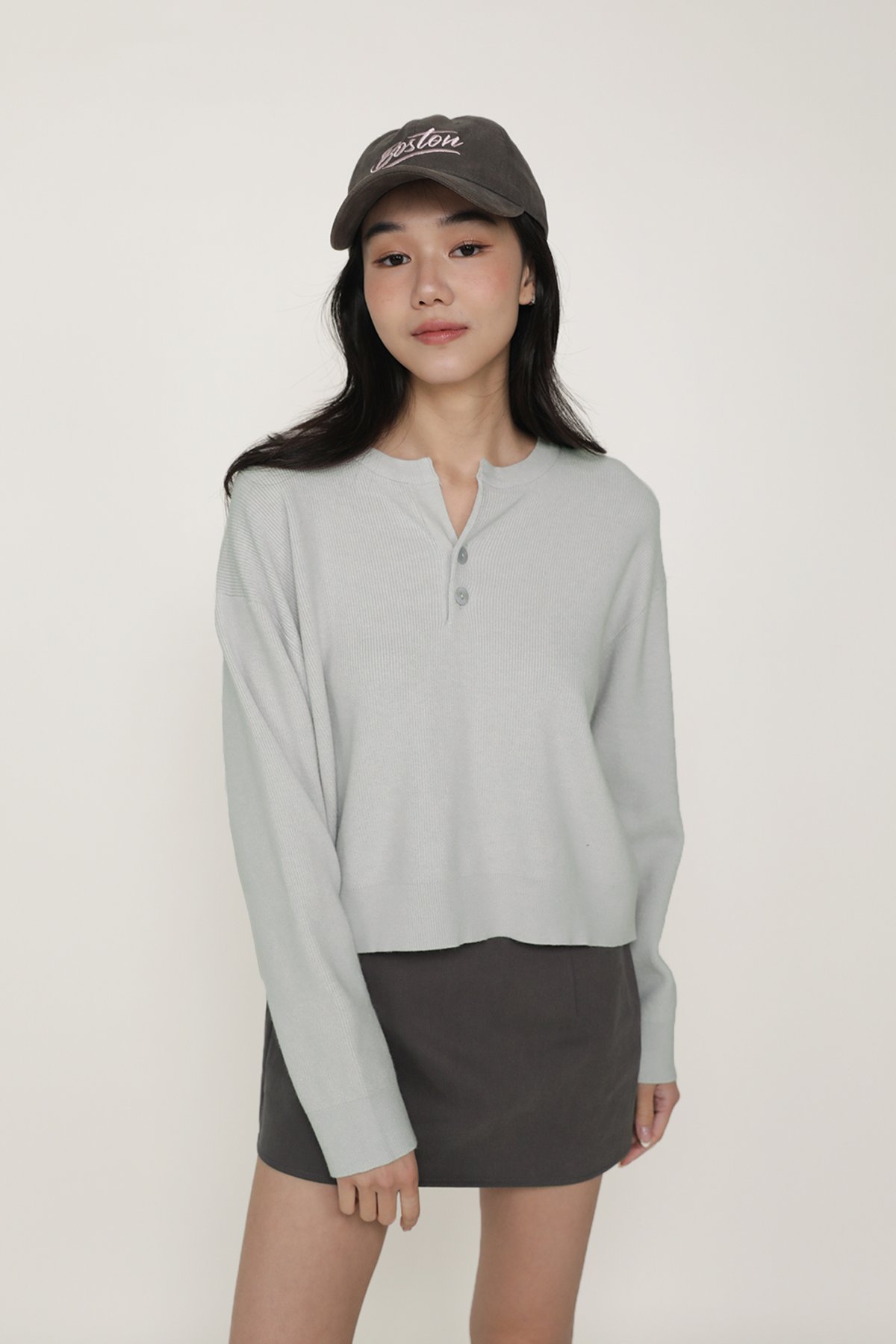 Marlow Button Knit Pullover (Light Grey)