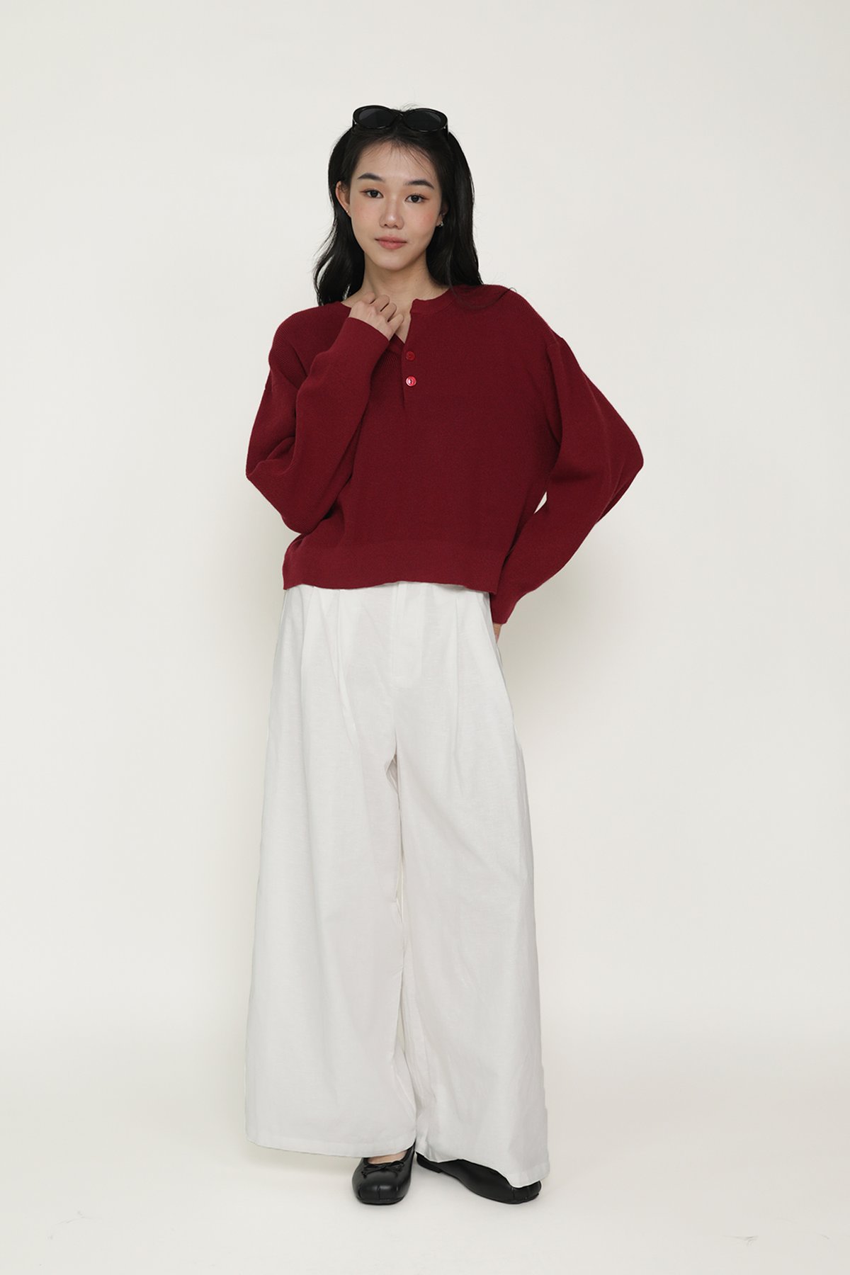 Marlow Button Knit Pullover (Maroon)