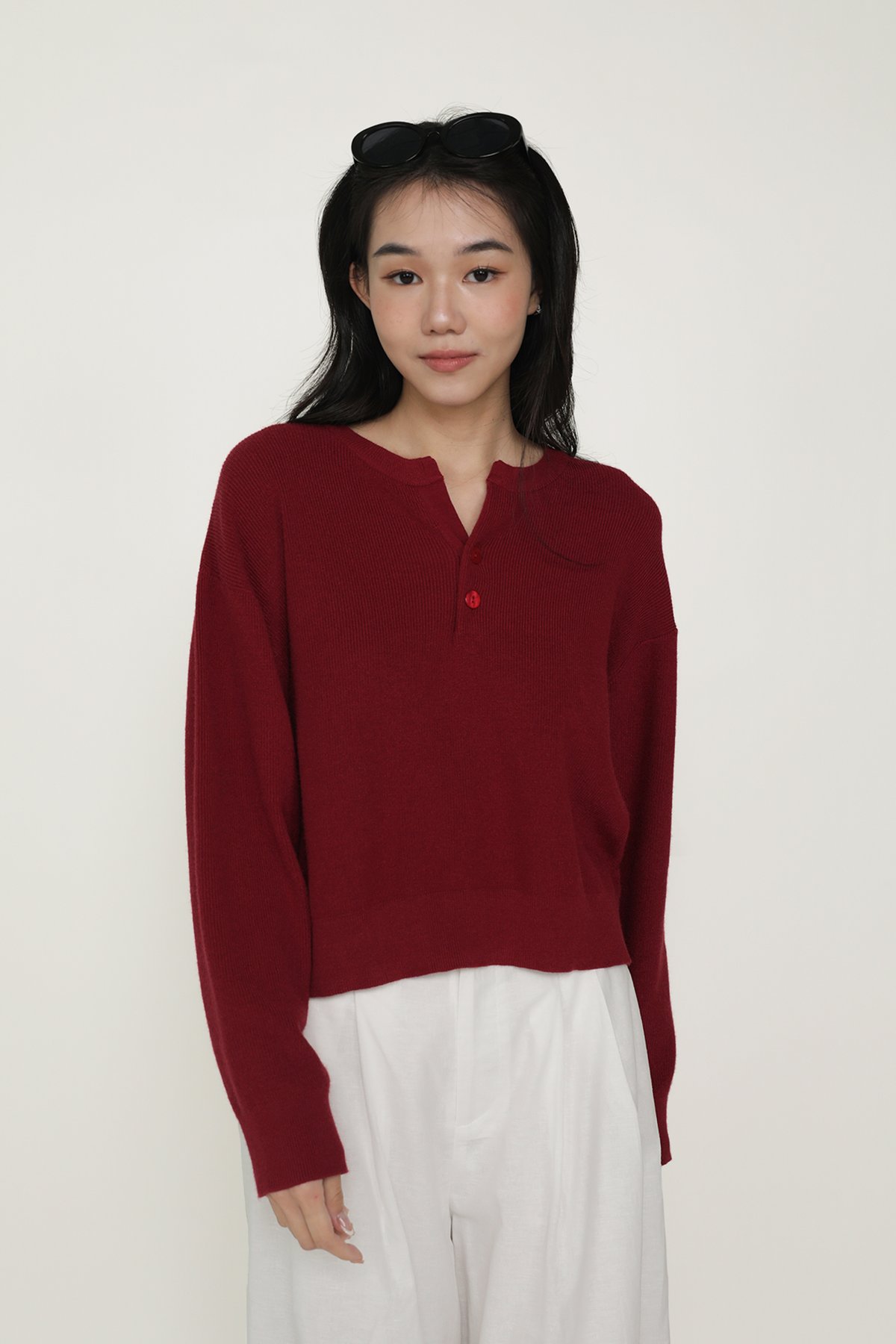 Marlow Button Knit Pullover (Maroon)