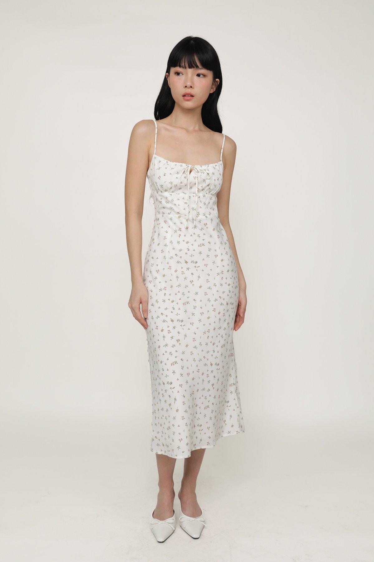 Maryanne Ruched Front Dress (Cream Blooms)