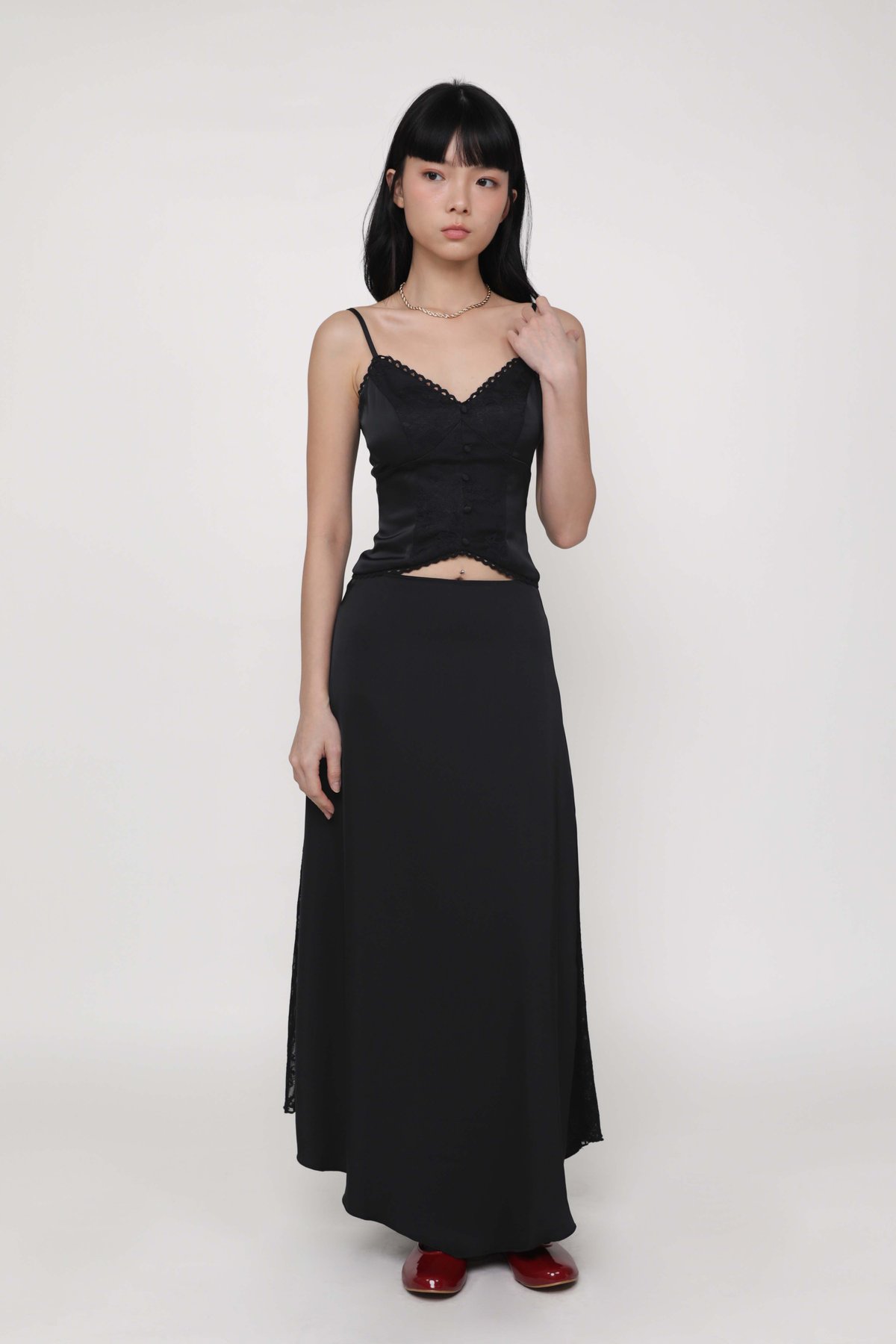 Neomi Side Lace Maxi Skirt (Black)