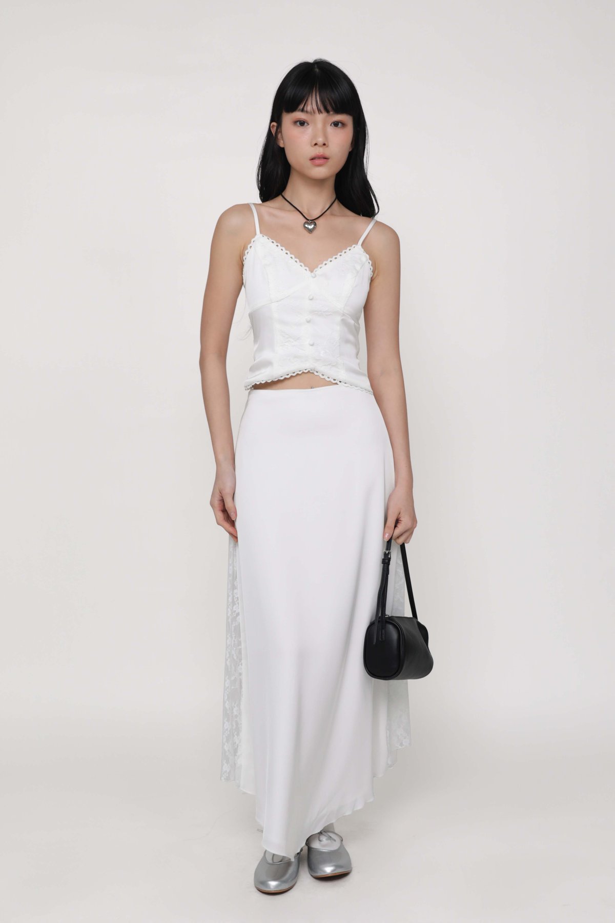 Neomi Side Lace Maxi Skirt (White)