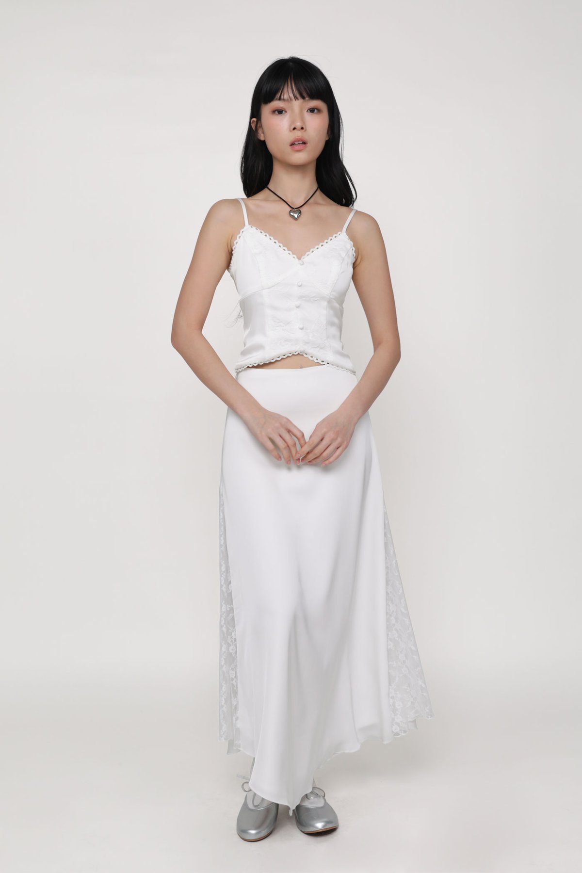 Neomi Side Lace Maxi Skirt (White)