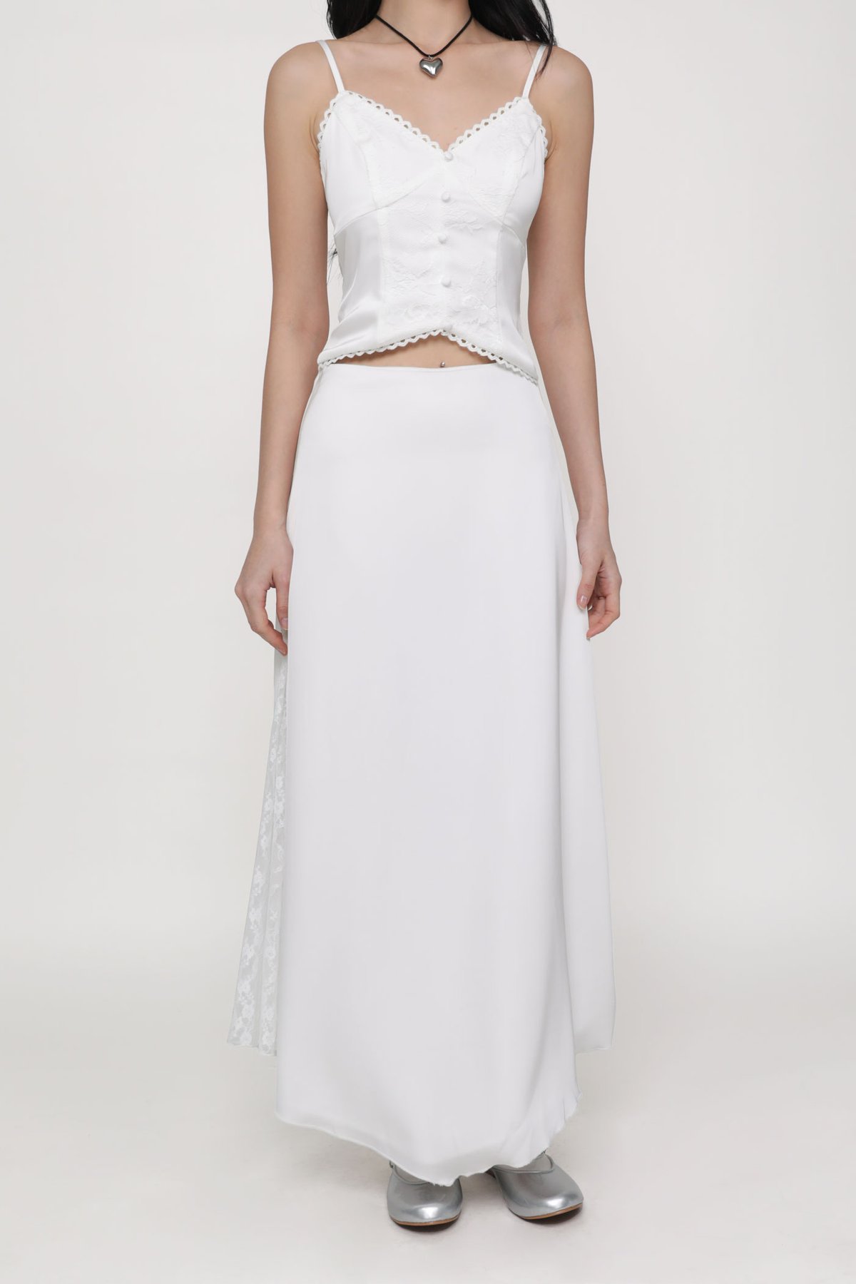 Neomi Side Lace Maxi Skirt (White)