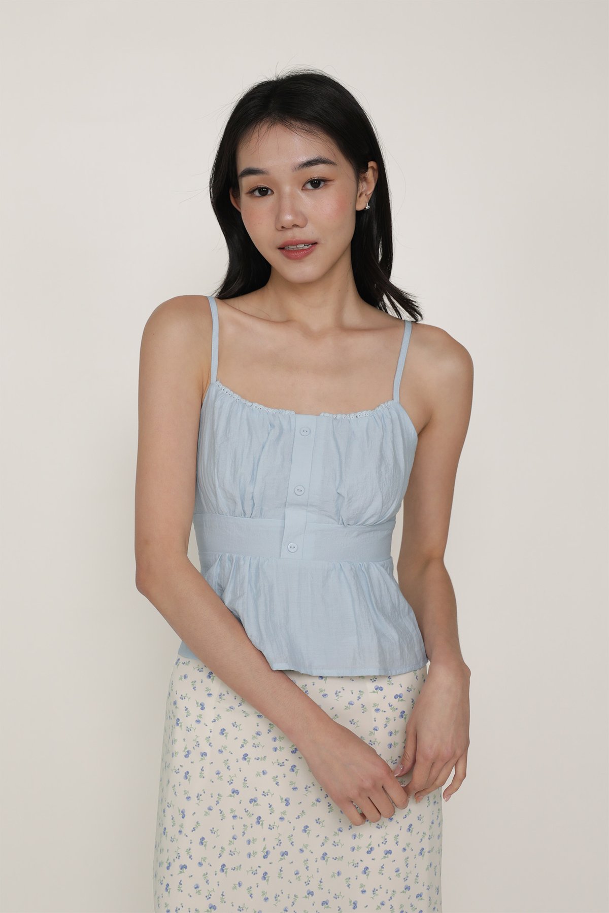 Priscilla Frills Babydoll Top (Powder Blue)