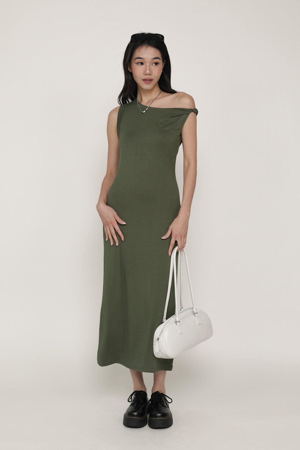 Quentin Off Shoulder Dress (Dark Olive)