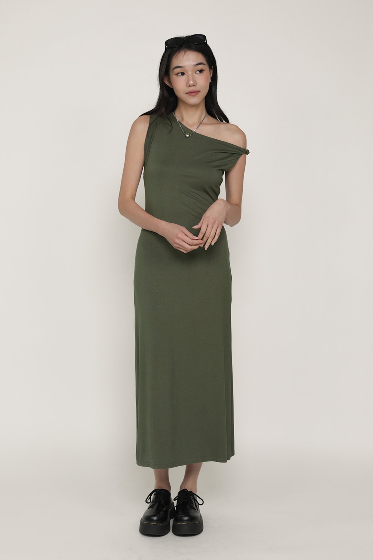 Quentin Off Shoulder Dress (Dark Olive)