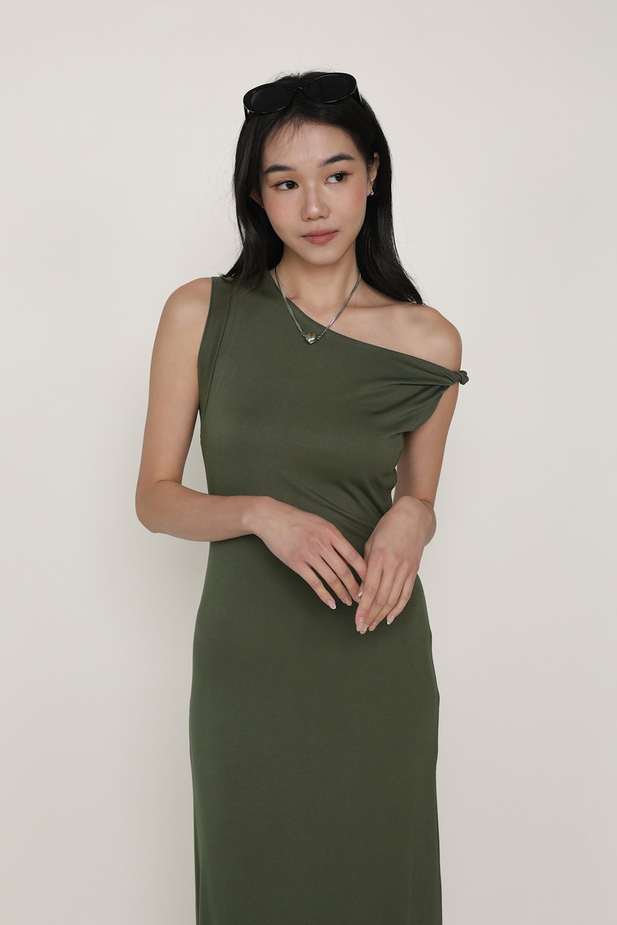 Quentin Off Shoulder Dress (Dark Olive)