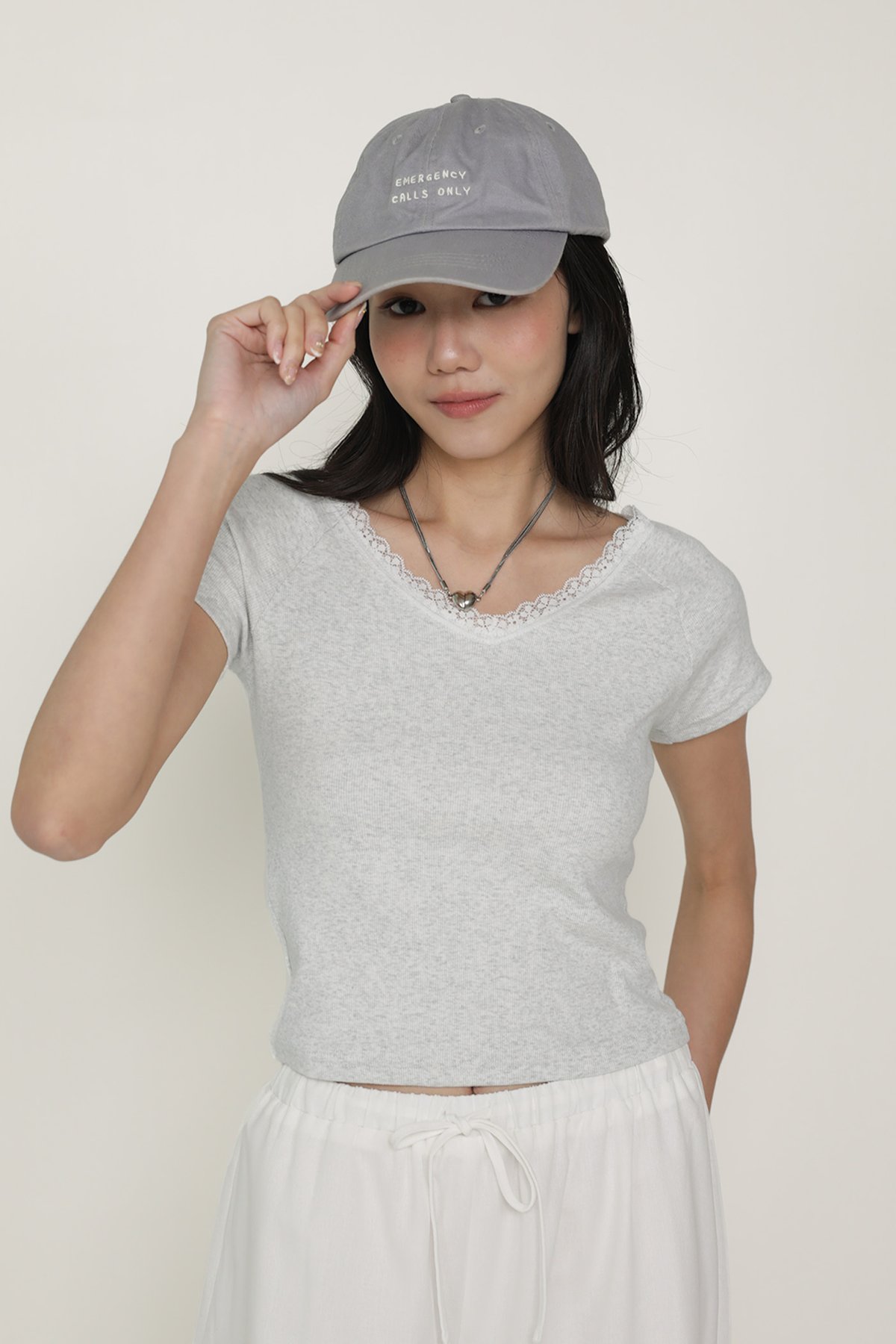 Raine Lace Sleeve Tee (Heather Grey)