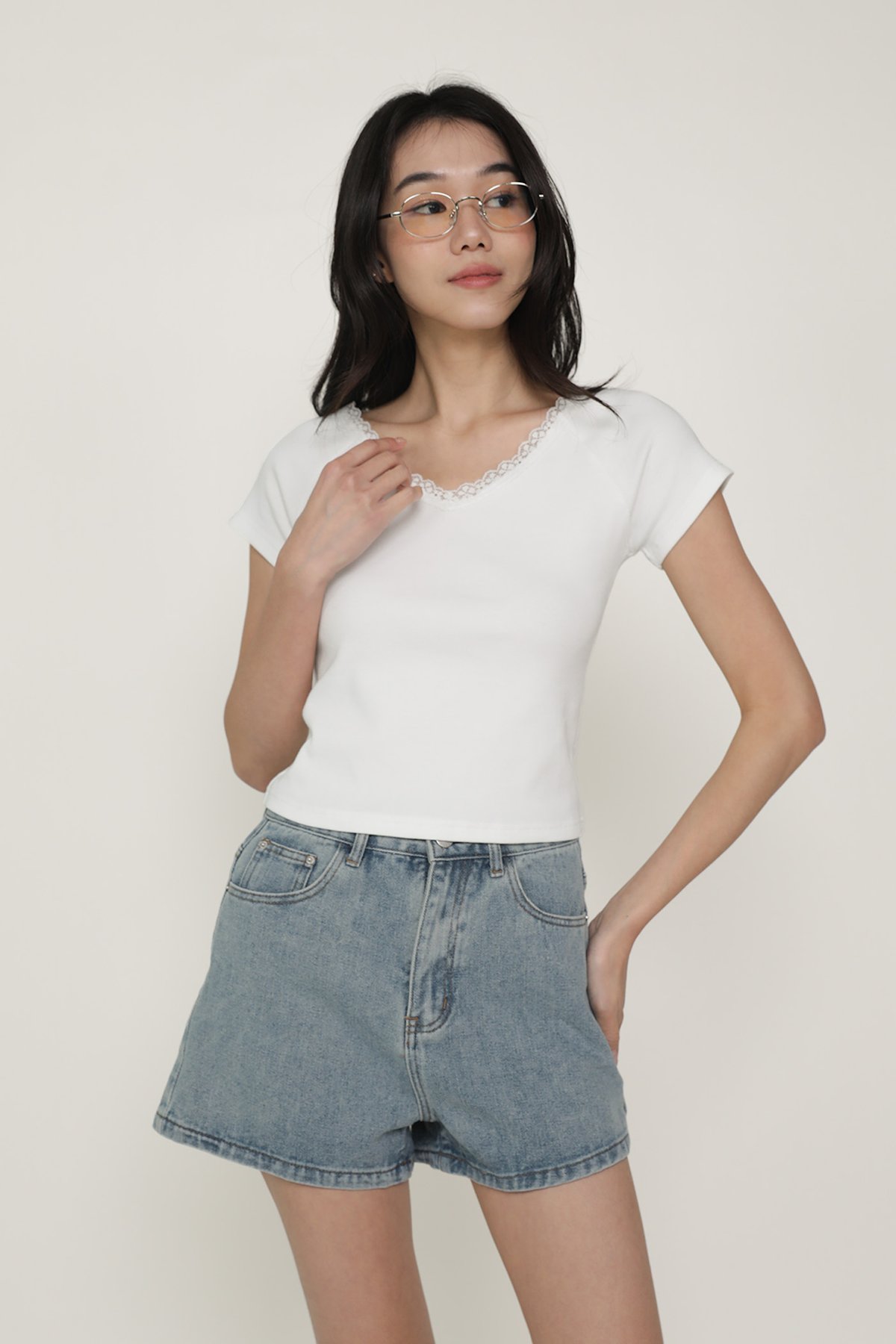 Raine Lace Sleeve Tee (White)