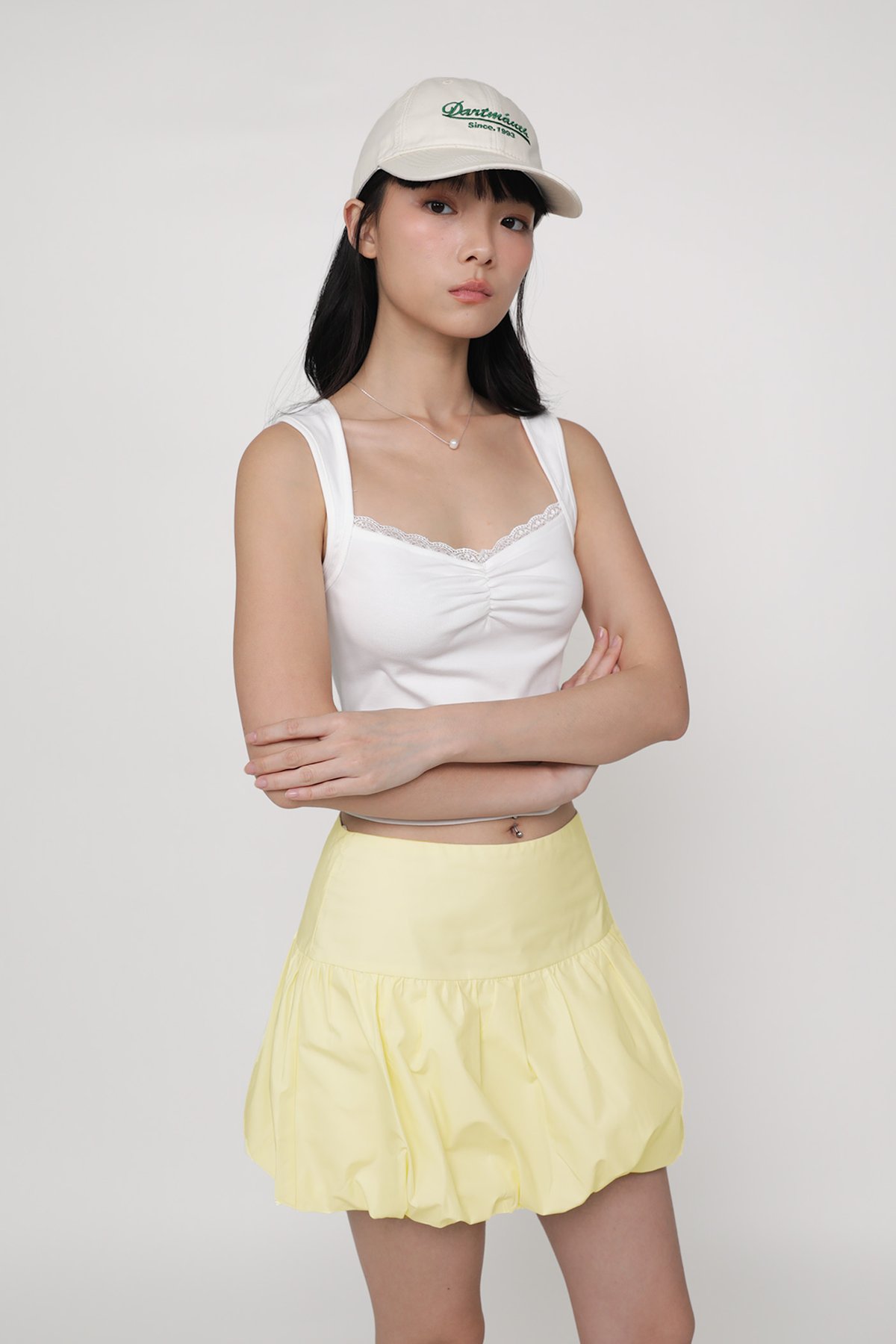 Sylvia Ruched Lace Trim Top (White)