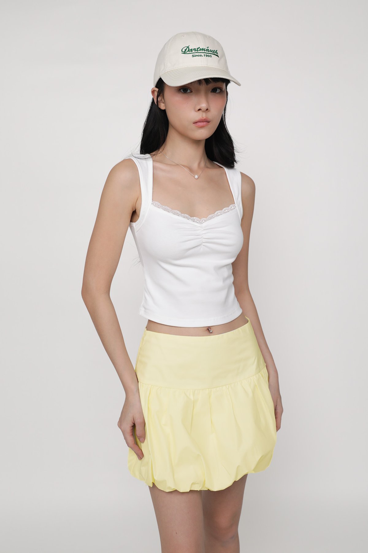 Sylvia Ruched Lace Trim Top (White)