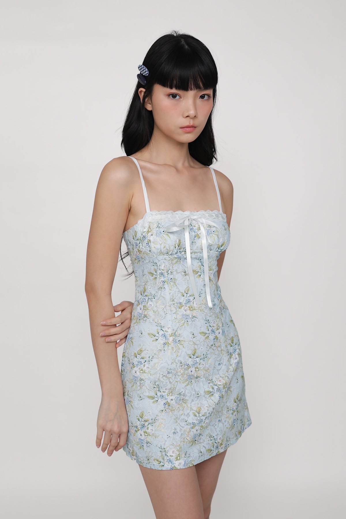 Winona Lace Floral Mini Dress (Blue)