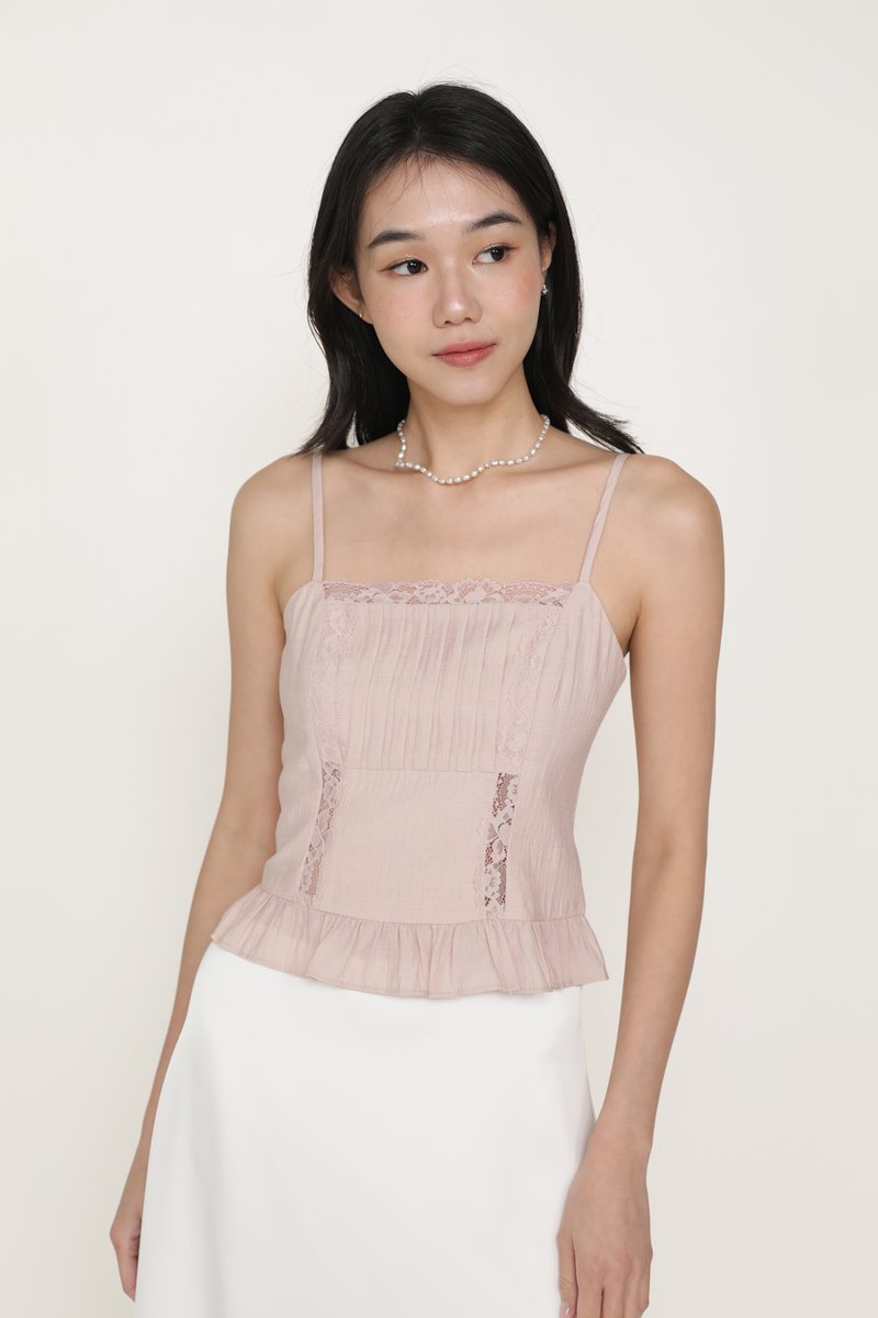 Majorie Lace Panelled Top (Dusty Pink) | The Tinsel Rack