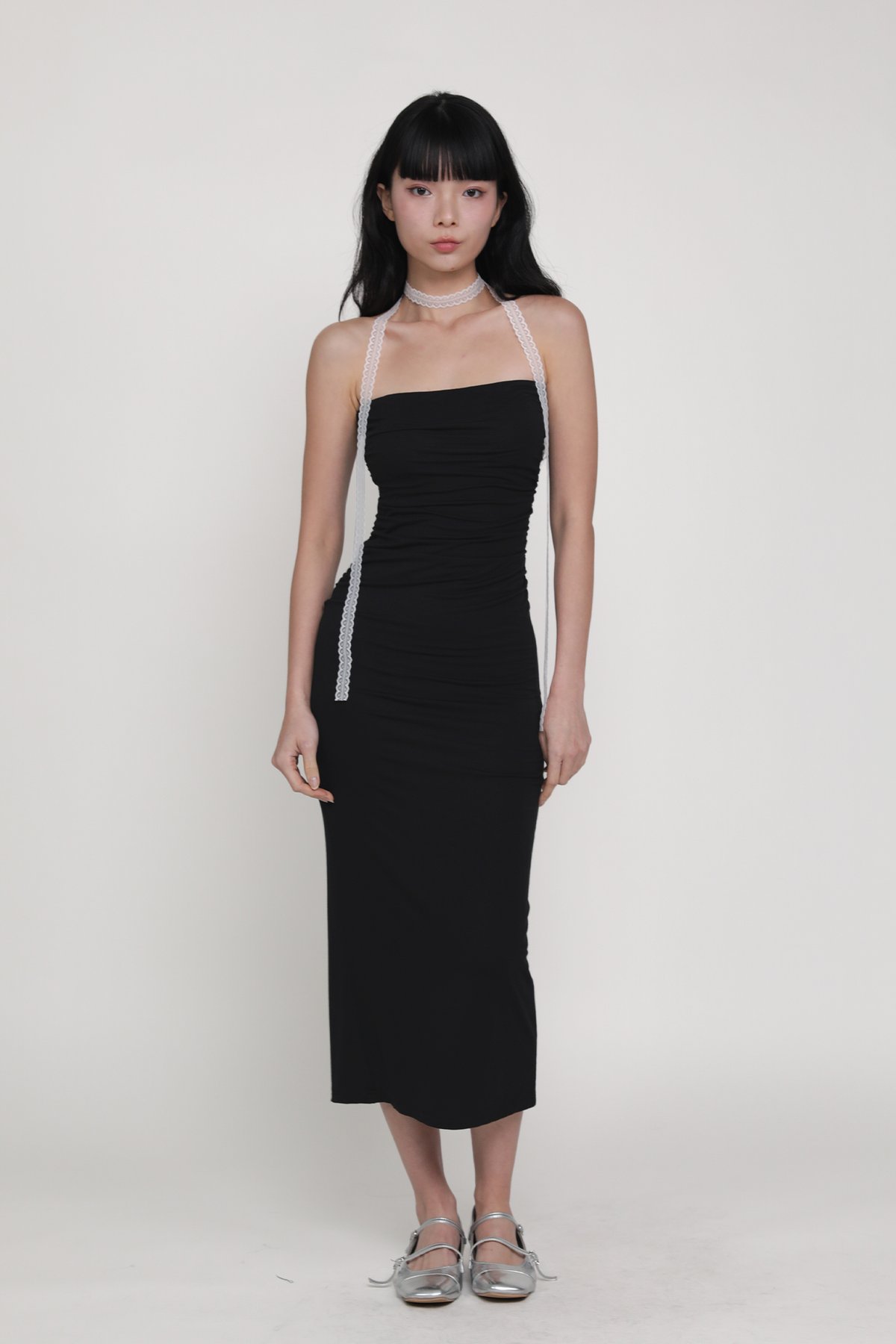 Dyllis Ruched Tube Padded Maxi Dress (Black)