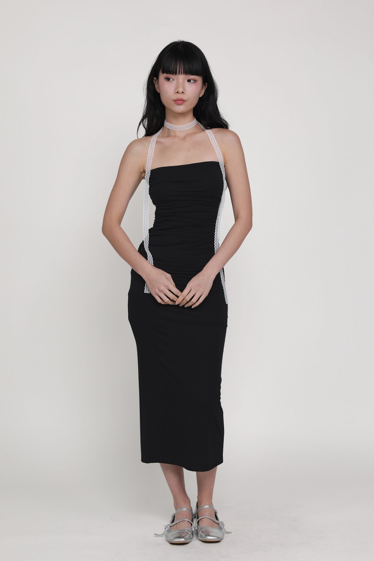 Dyllis Ruched Tube Padded Maxi Dress (Black)