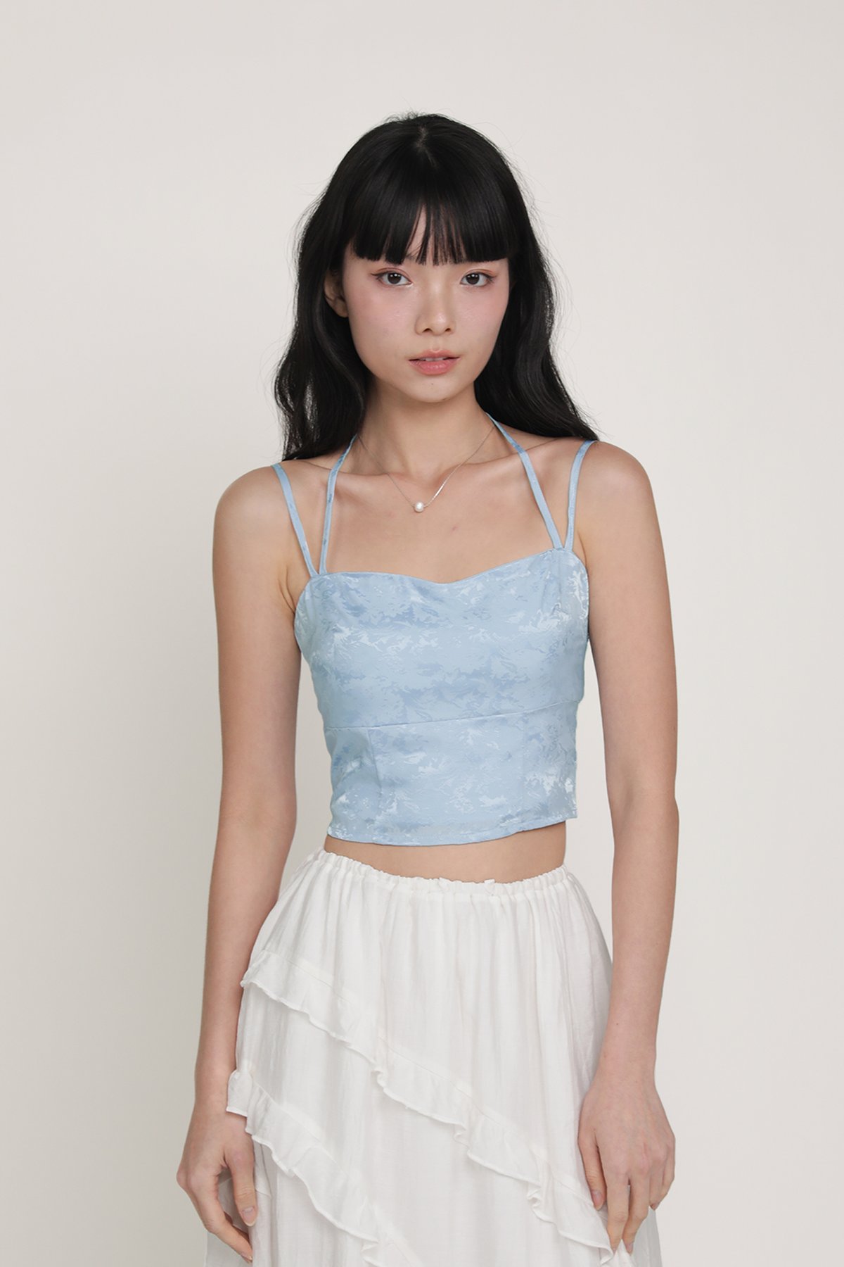 Alyssa Halter Padded Top (Baby Blue Jacquard)