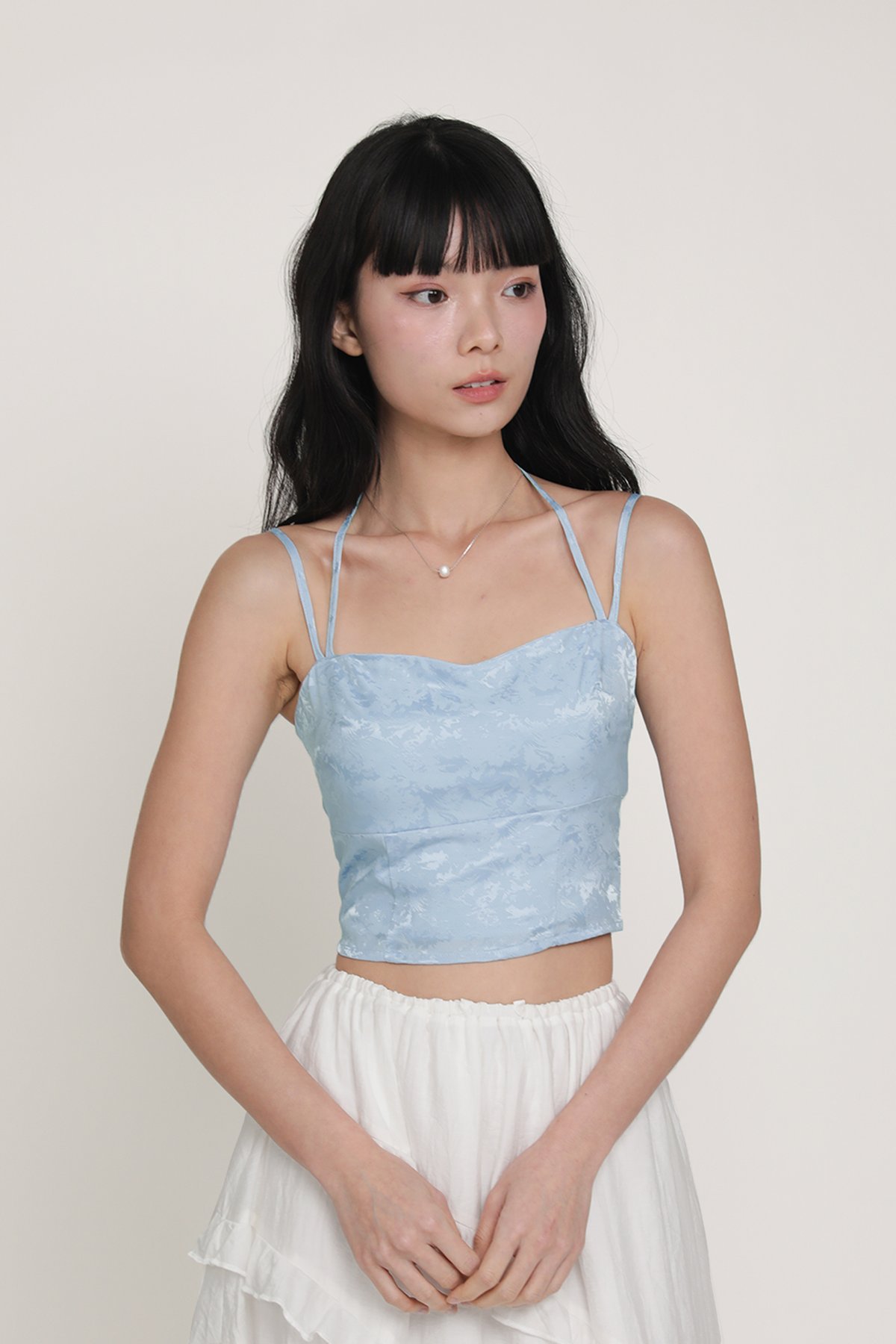 Alyssa Halter Padded Top (Baby Blue Jacquard)