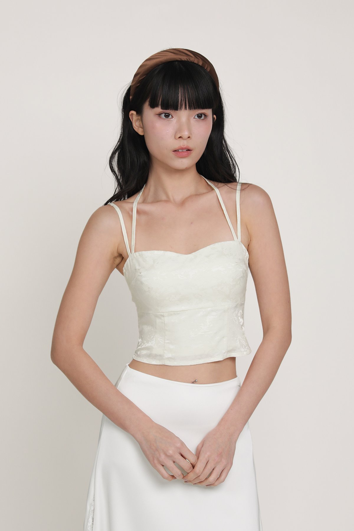 Alyssa Halter Padded Top (Cream Jacquard)